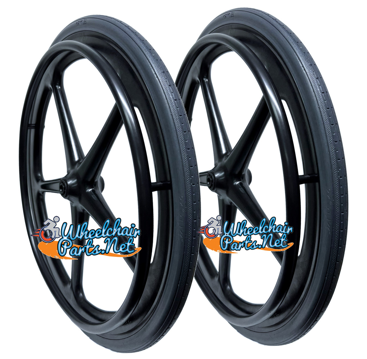 Set of 2  24 x 1 3/8" (25-540) Wheelcair Wheels With Plastic Handrim & 1/2" Plastic Bushing