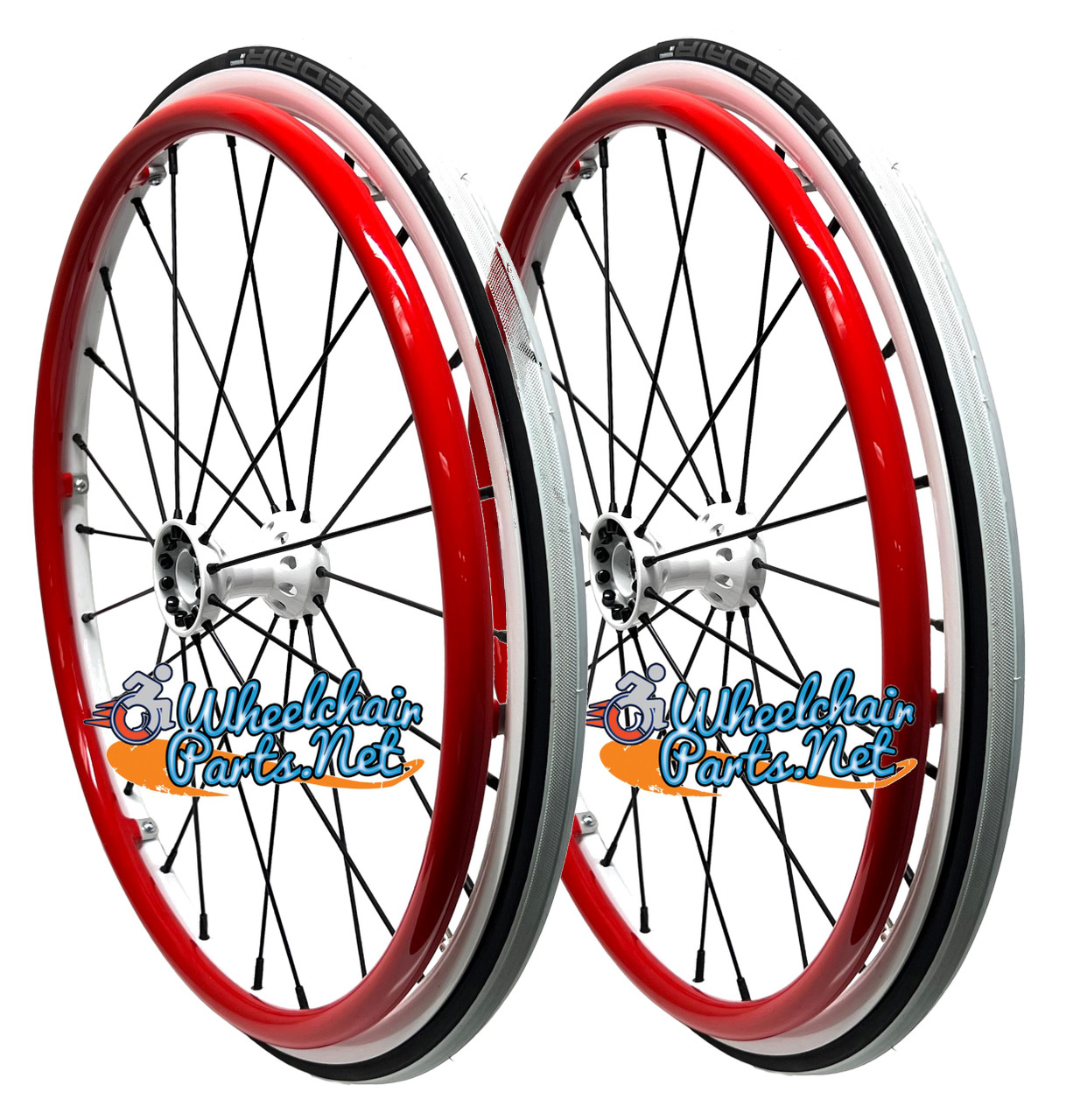 24" x 1" Everyday White Wheel-Hub With RED vinyl coated pushrims
