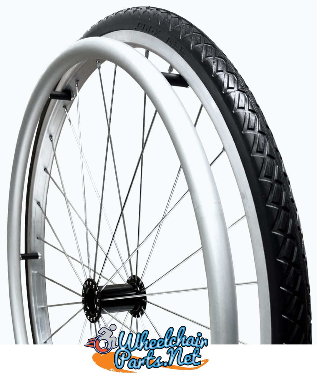 24" x 1" Wire Spoke (30 Spokes) Wheel With Solid Shox G2, All Terrain Tread