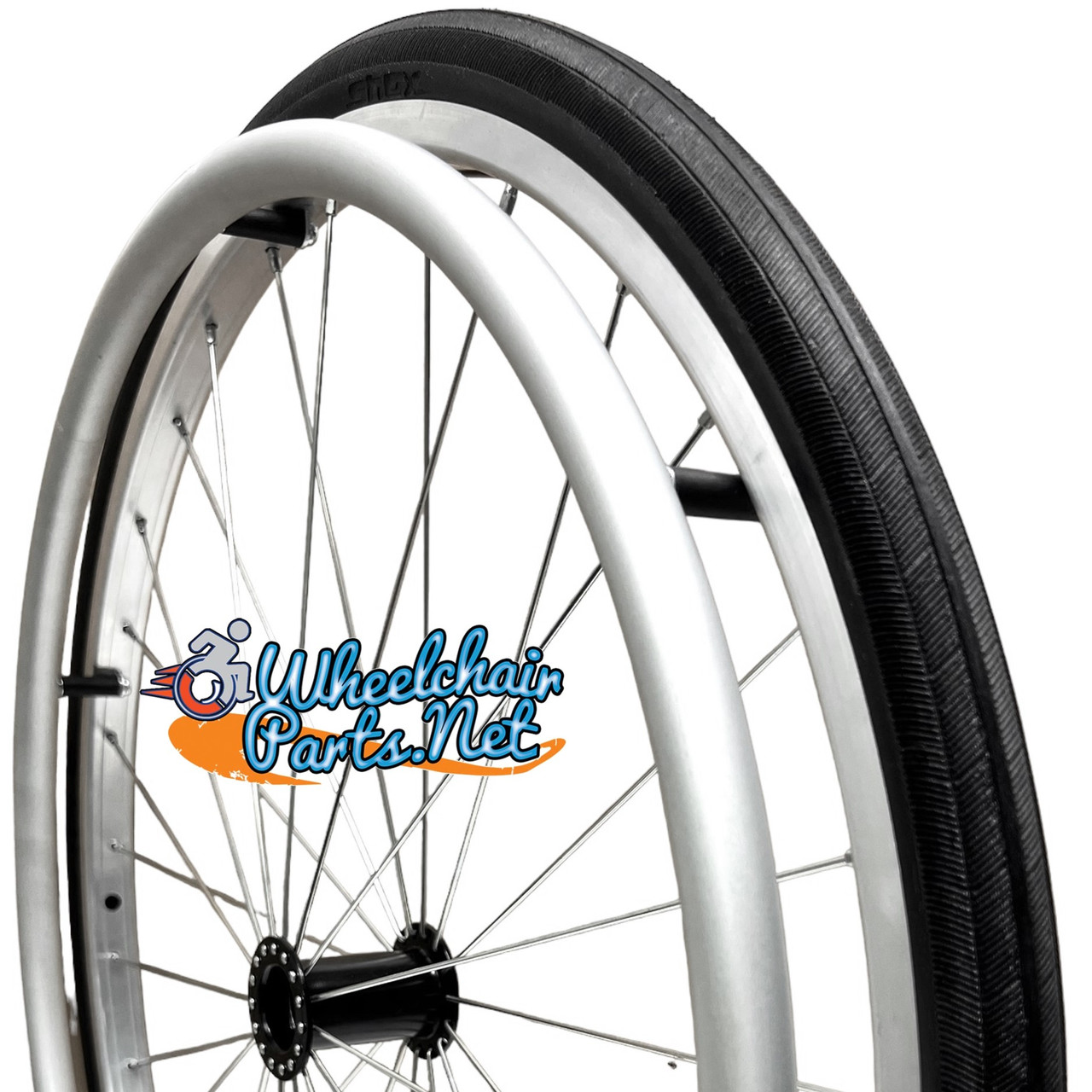 24" x 1" Wire Spoke (30 Spokes) Wheel With Solid Shox G1 Black Color Tread