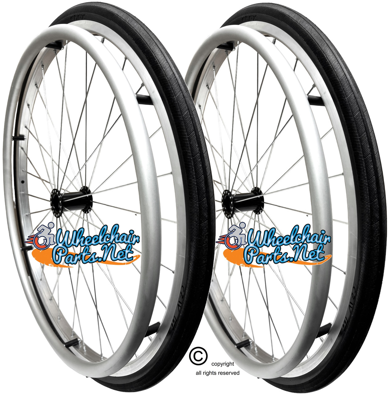 24" x 1" Wire Spoke (30 Spokes) Wheel With Solid Shox G1 Black Color Tread