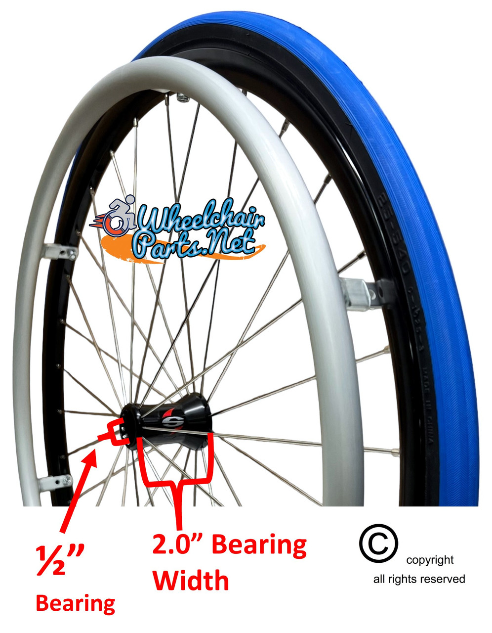 24" x 1" Spinergy 30 Spoke Rear Wheel With Primo PNEUMATIC  Racer Tire (BLUE Color)