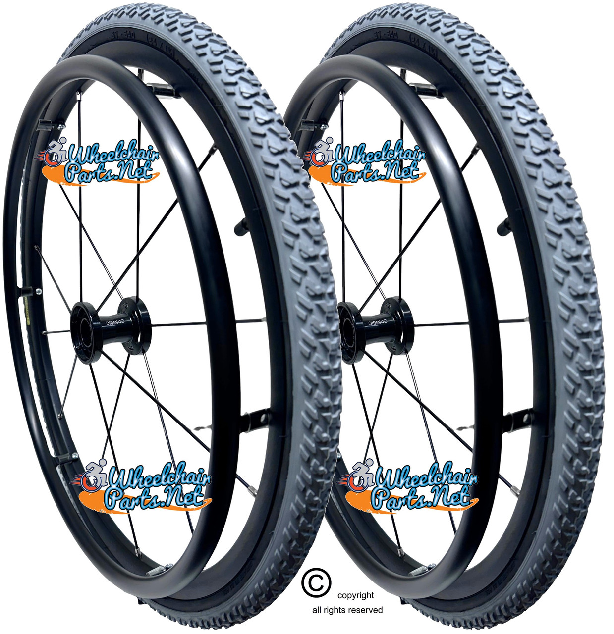 24" x 1" 12 Spoke, Cyclone Omobic Wheel With Primo All Terrain Tire. Set of 2