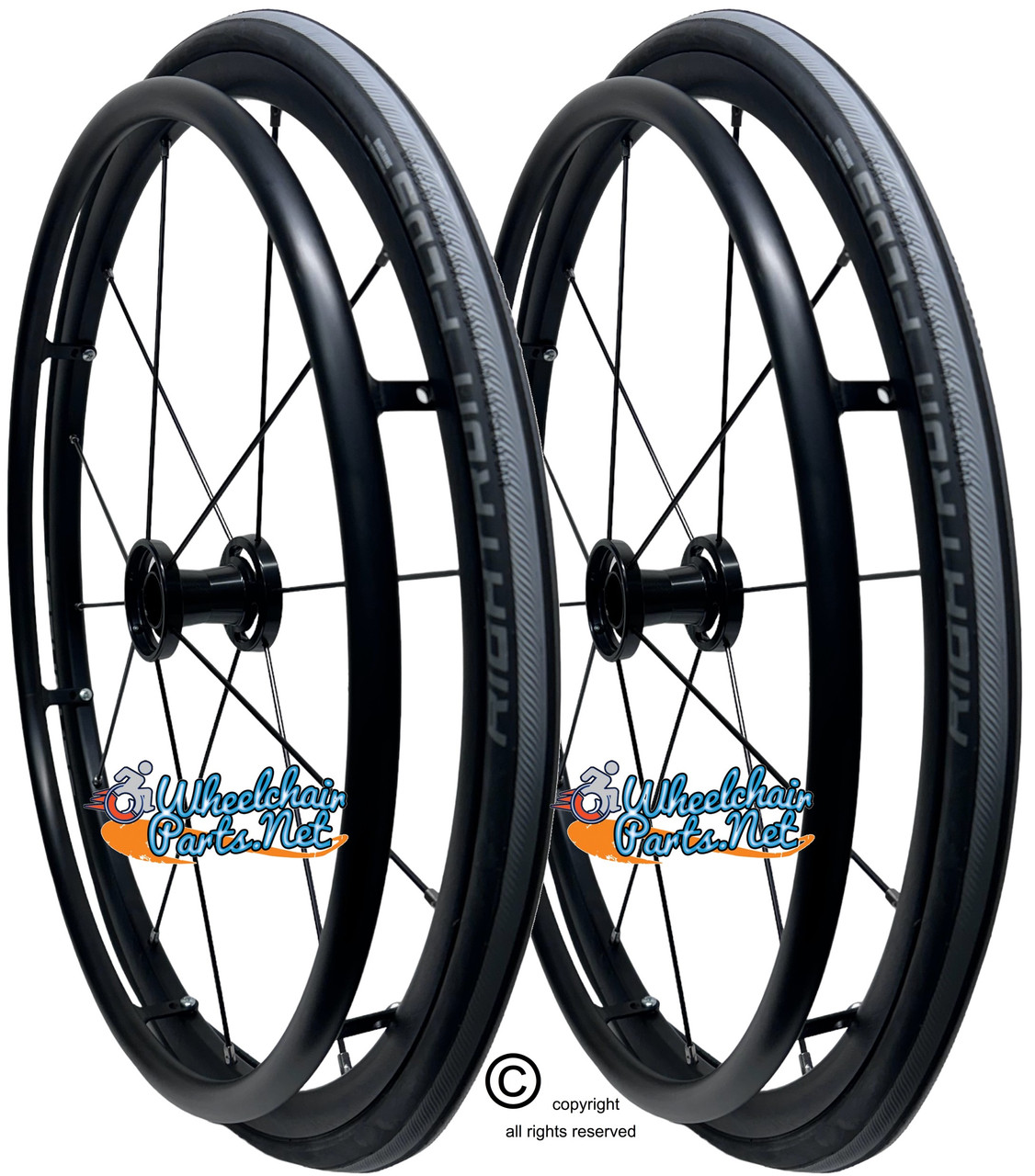 24" x 1" 12 Spoke, Cyclone Omobic Wheel With Schwalbe RightRun Plus Tire Tire. Set of 2