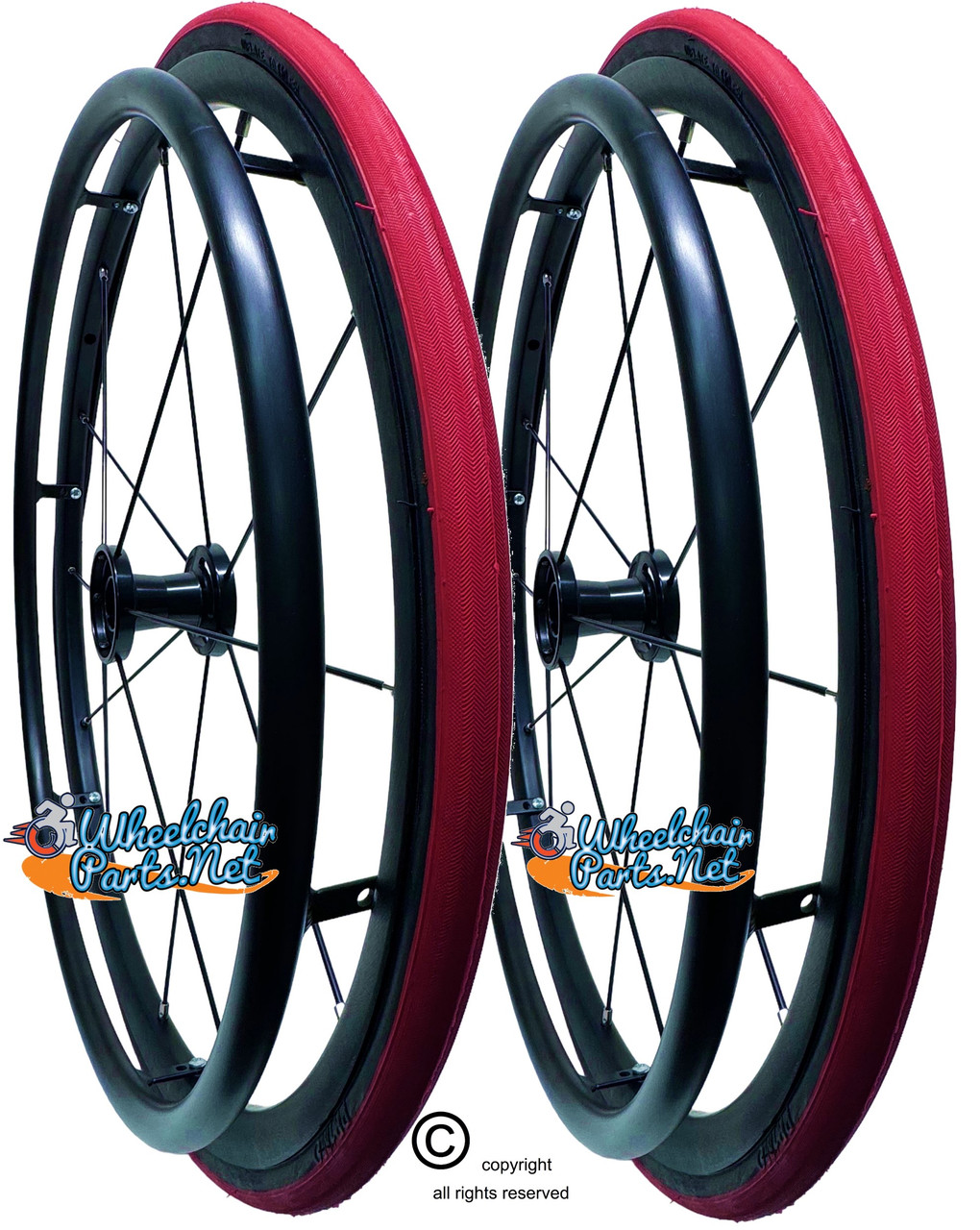 24" x 1" 12 Spoke, Cyclone Omobic Wheel With Primo Racer Red Tire. Set of 2