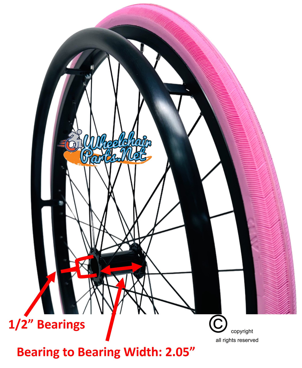 SET of 2,  24" (540mm) 36 Spoke Rim with SHOX Solid Tire in Pink Color