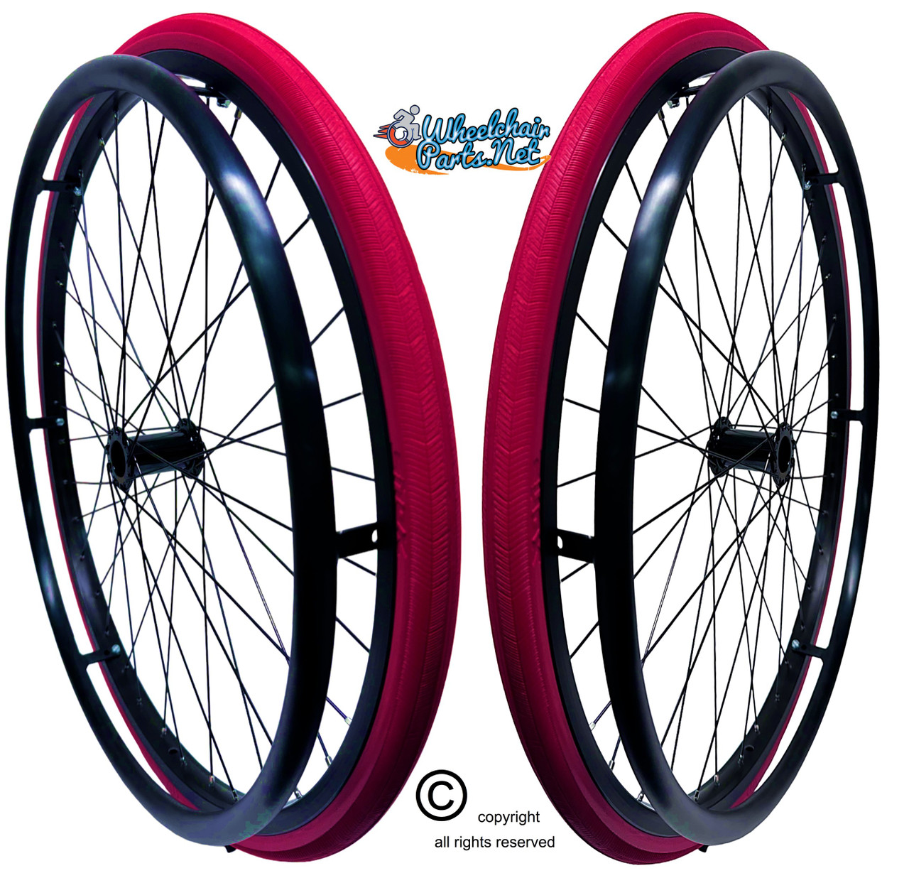 SET of 2,  24" (540mm) 36 Spoke Rim with SHOX Solid Tire in Red Color