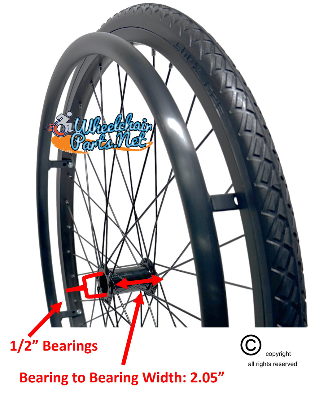 SET of 2,  24" (540mm) 36 Spoke Rim with SHOX G Solid Tire in Black Color