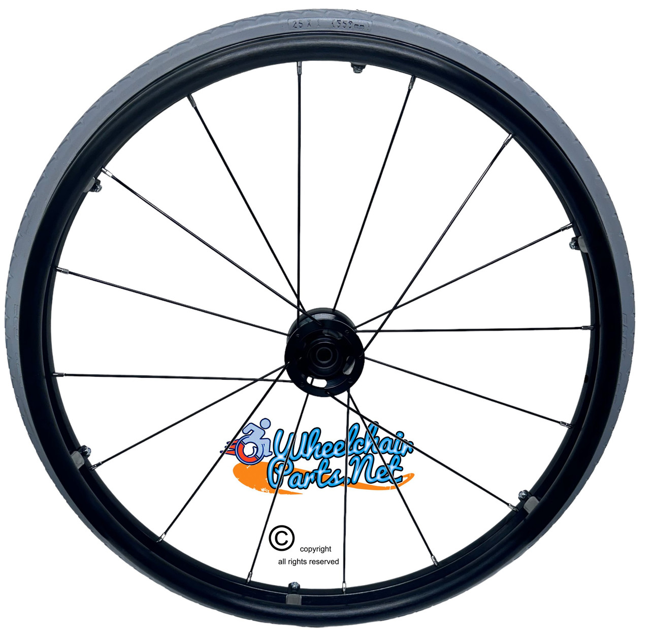 25" x 1"  (559) Swan® 16 Spoke Wheelchair Wheel With Shox G2 Grey, All Terrain Solid Tire- Set of 2