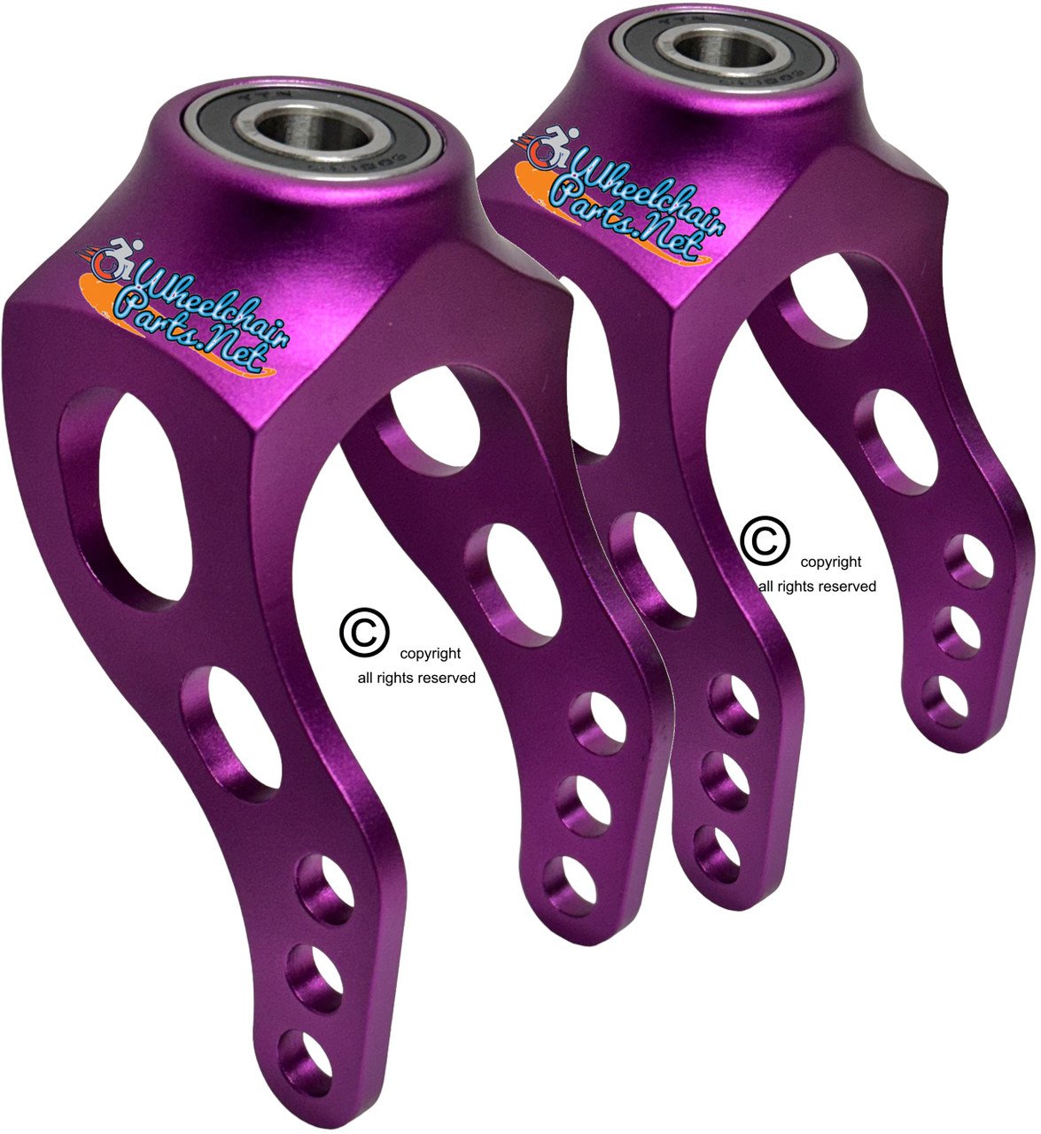 5" Aluminum Caster Fork With Curved Arms- Purple Anodized. Price is for a set of 2 Forks