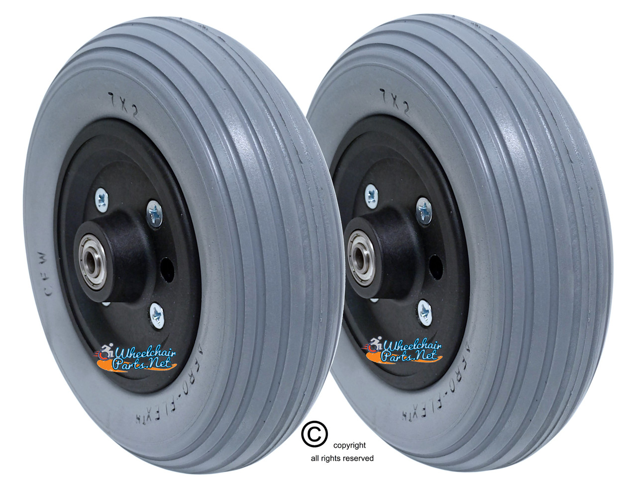 7 X 2" QUICKIE TYPE CASTER WHEEL WITH URETHANE RIB TIRE - ONE PAIR