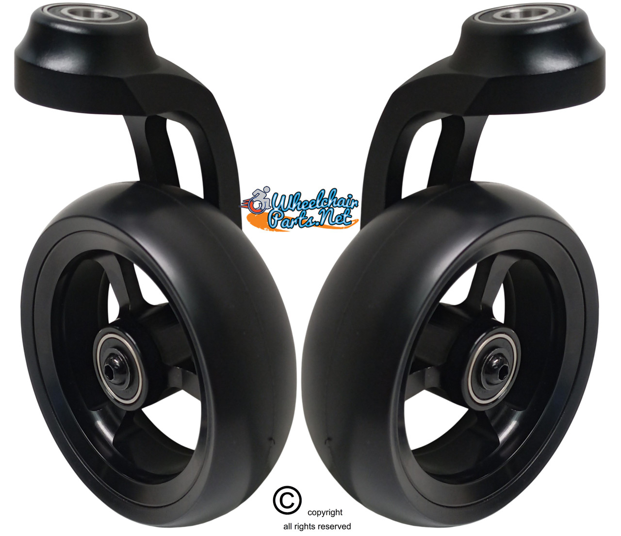 Single Sided Aluminum Caster Fork (Black) Assembly With 4"x1.40" Black Wheel. Set of 2