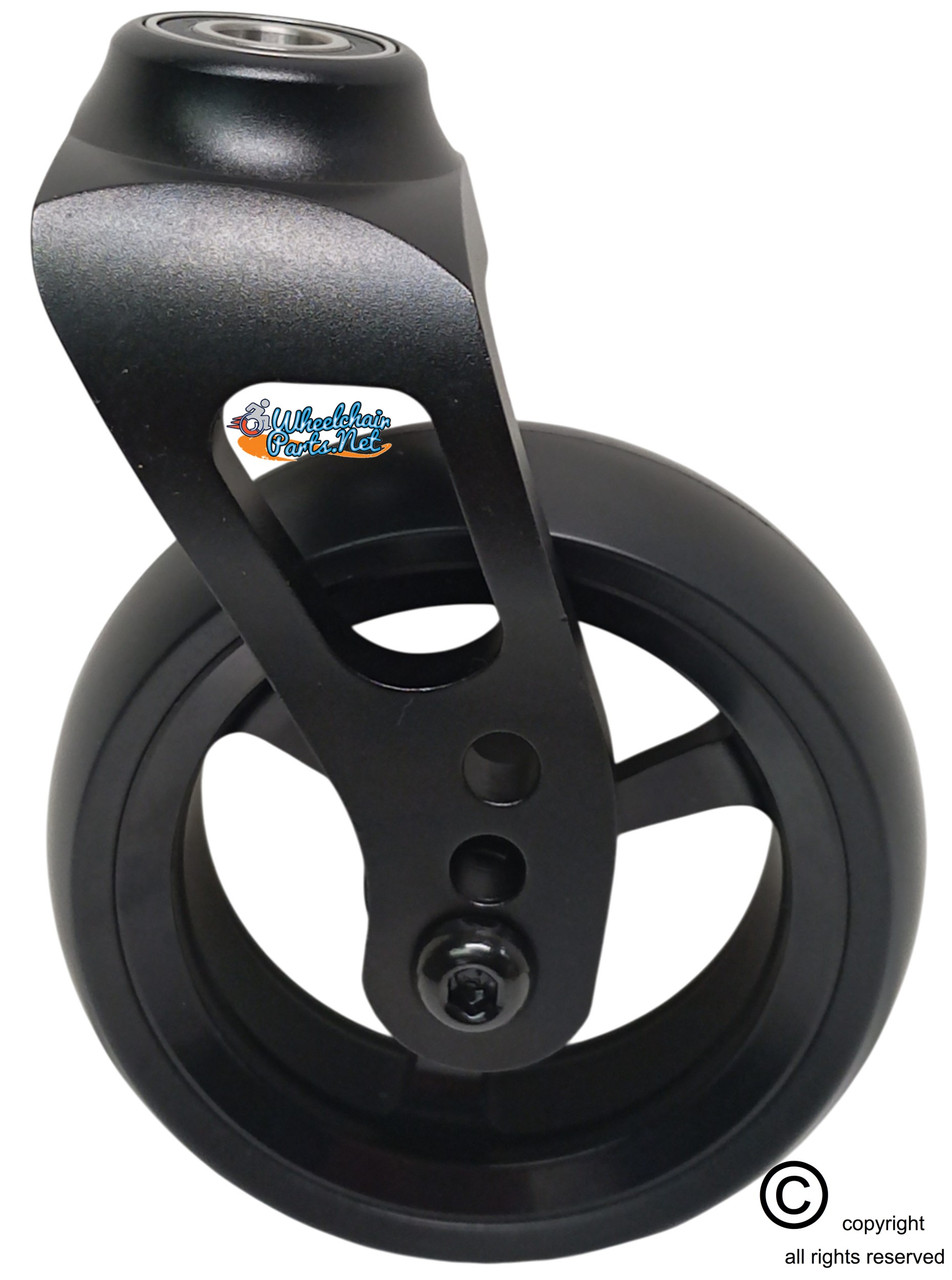 Single Sided Aluminum Caster Fork (Black) Assembly With 4"x1.40" Black Wheel. Set of 2