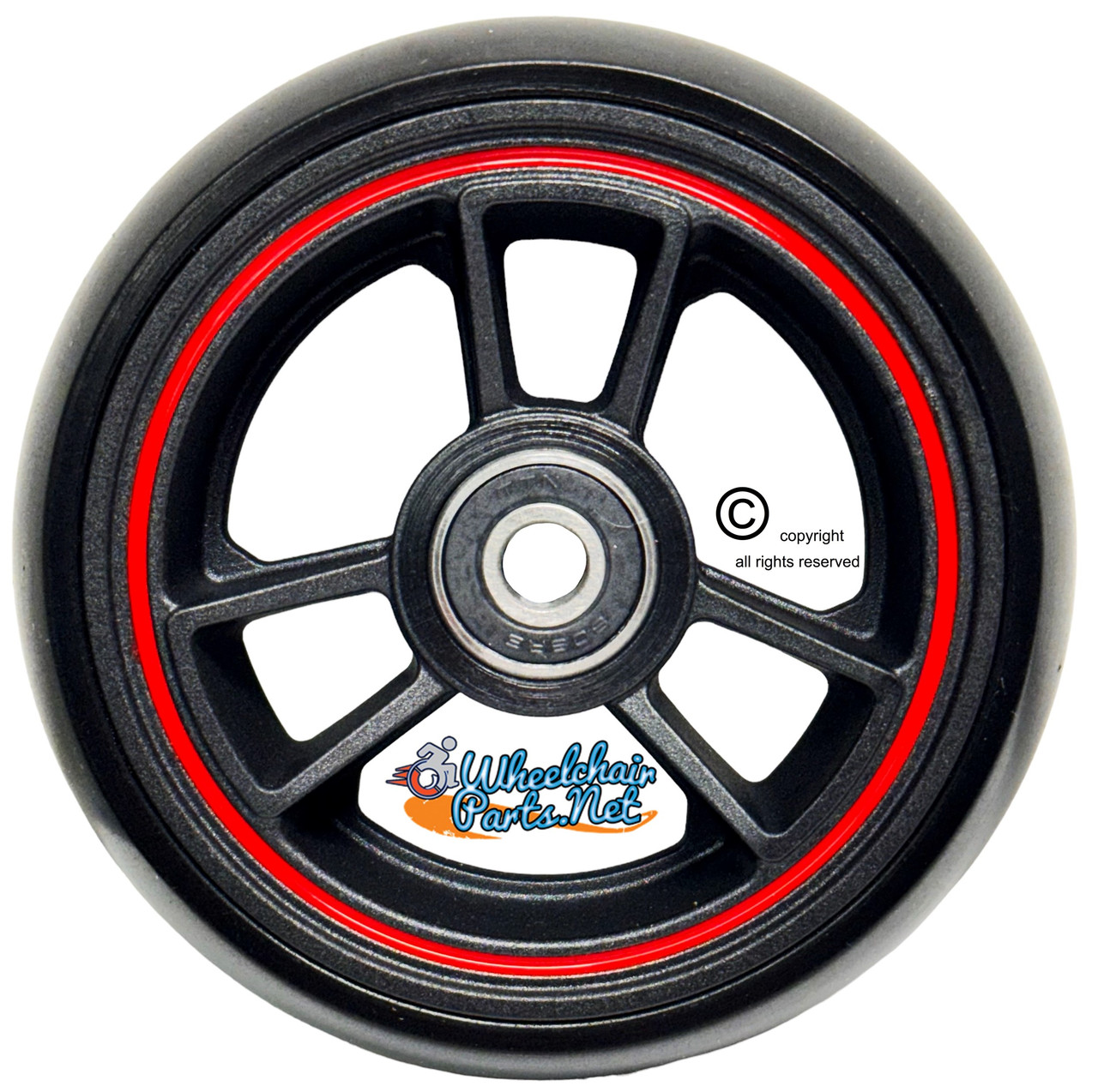TRI RACER - 4" x 1.40" 3-Spoke Composite Mag Wheel, Black Wheel With Red Strip/ Black Tire. Sold as Set of 2