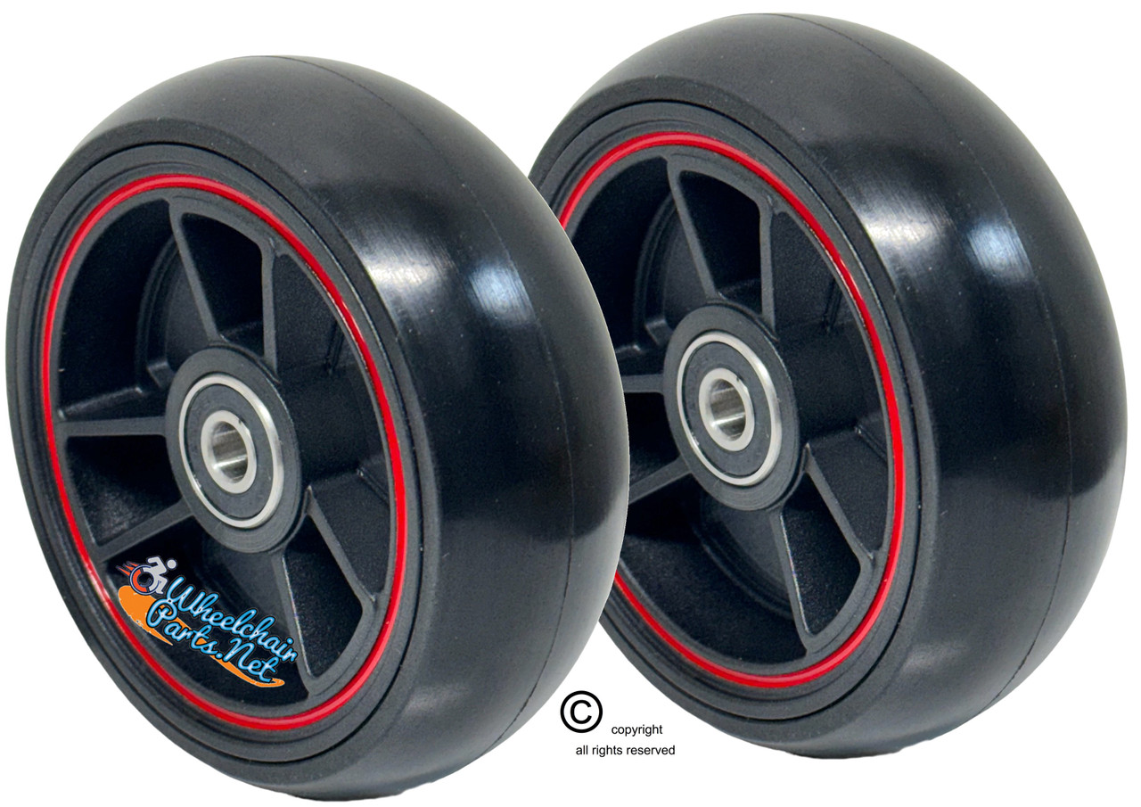 TRI RACER - 4" x 1.40" 3-Spoke Composite Mag Wheel, Black Wheel With Red Strip/ Black Tire. Sold as Set of 2