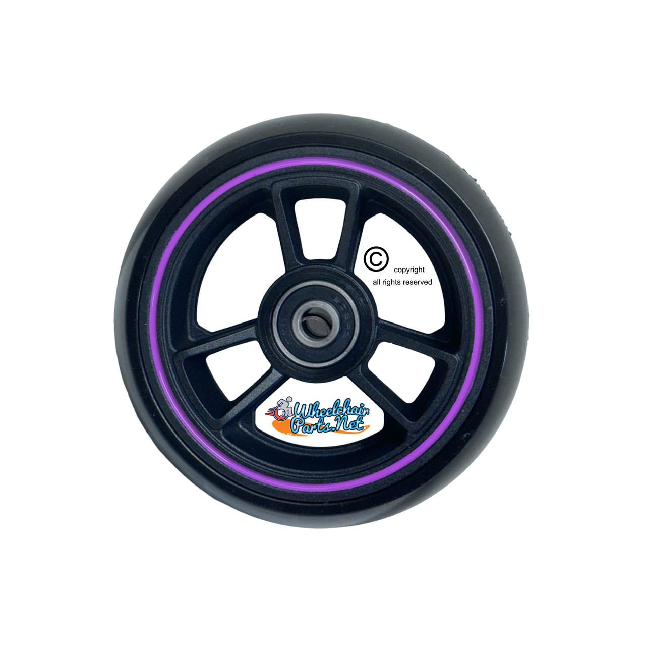 TRI RACER - 4" x 1.40" 6 Spoke Composite Mag Wheel, Black Wheel With Purple Strip/ Black Tire. Sold as Set of 2