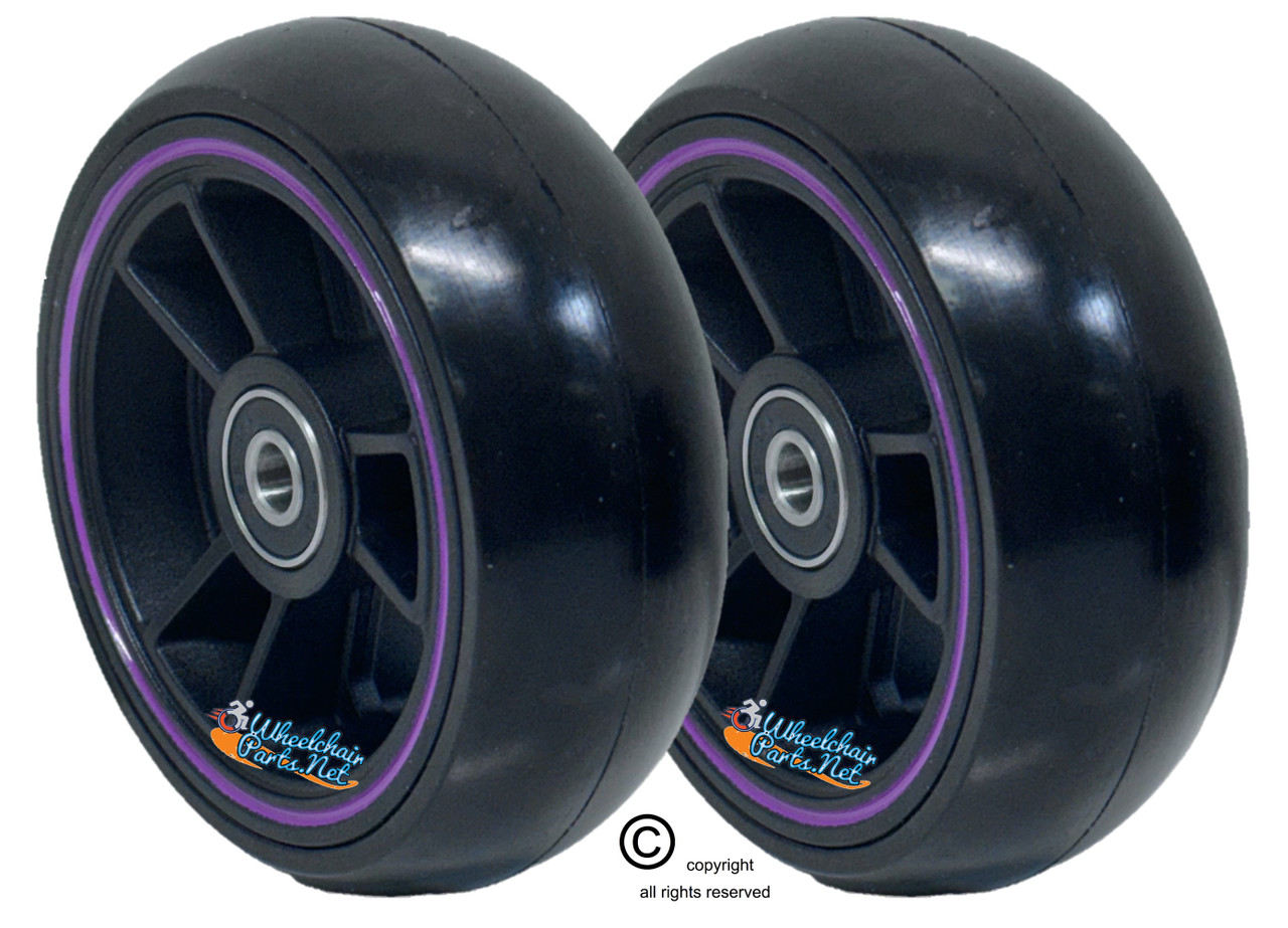 TRI RACER - 4" x 1.40" 6 Spoke Composite Mag Wheel, Black Wheel With Purple Strip/ Black Tire. Sold as Set of 2