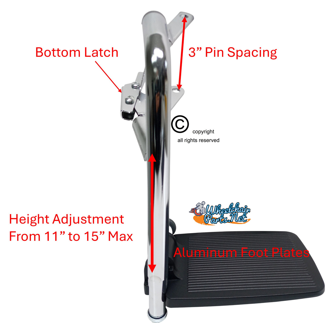 HDFR211L- Bariatric, Bottom Latching Footrest, Left Size, cam lock std, lt pin spacing - 3"