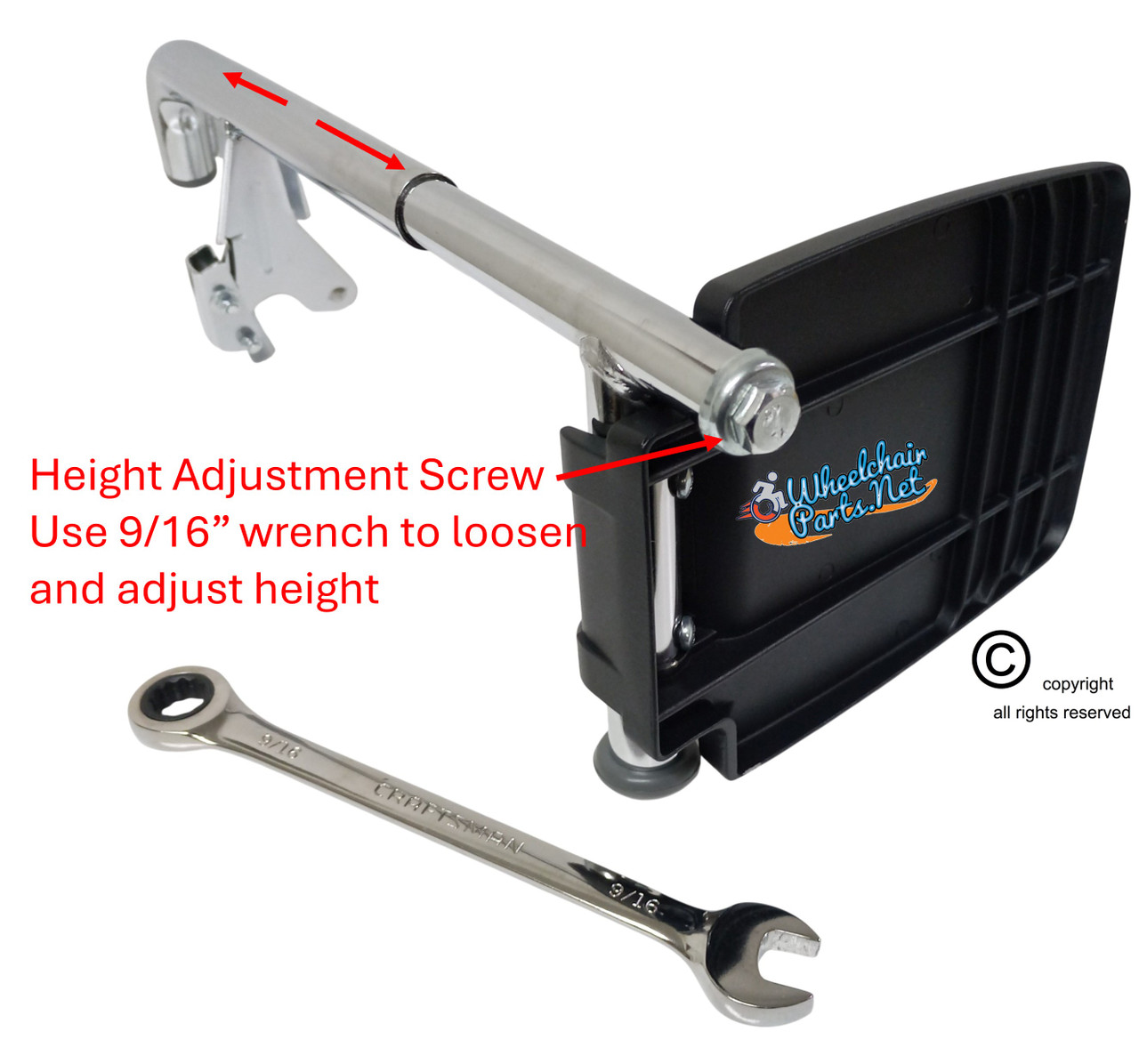 HDFR211L- Bariatric, Bottom Latching Footrest, Left Size, cam lock std, lt pin spacing - 3"
