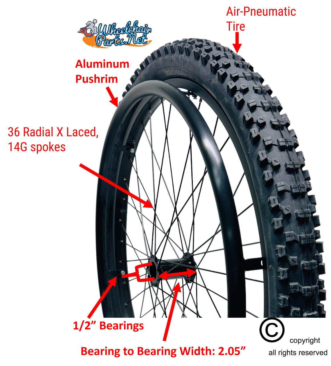 SET OF 2, 24" x 2" 36 Spoke  Rim With Kenda Nevegal All Terrain Tire
