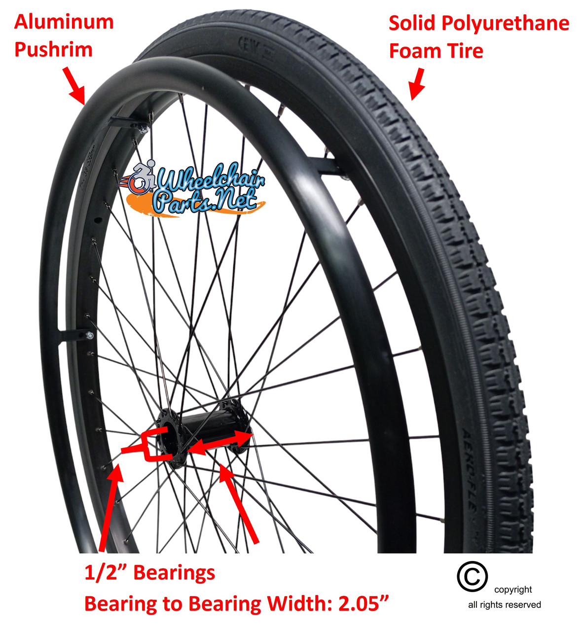SET of 2, 24"x1 3/8" (540mm) 36Spoke Rim With SOLID PU TIRE Street Tread