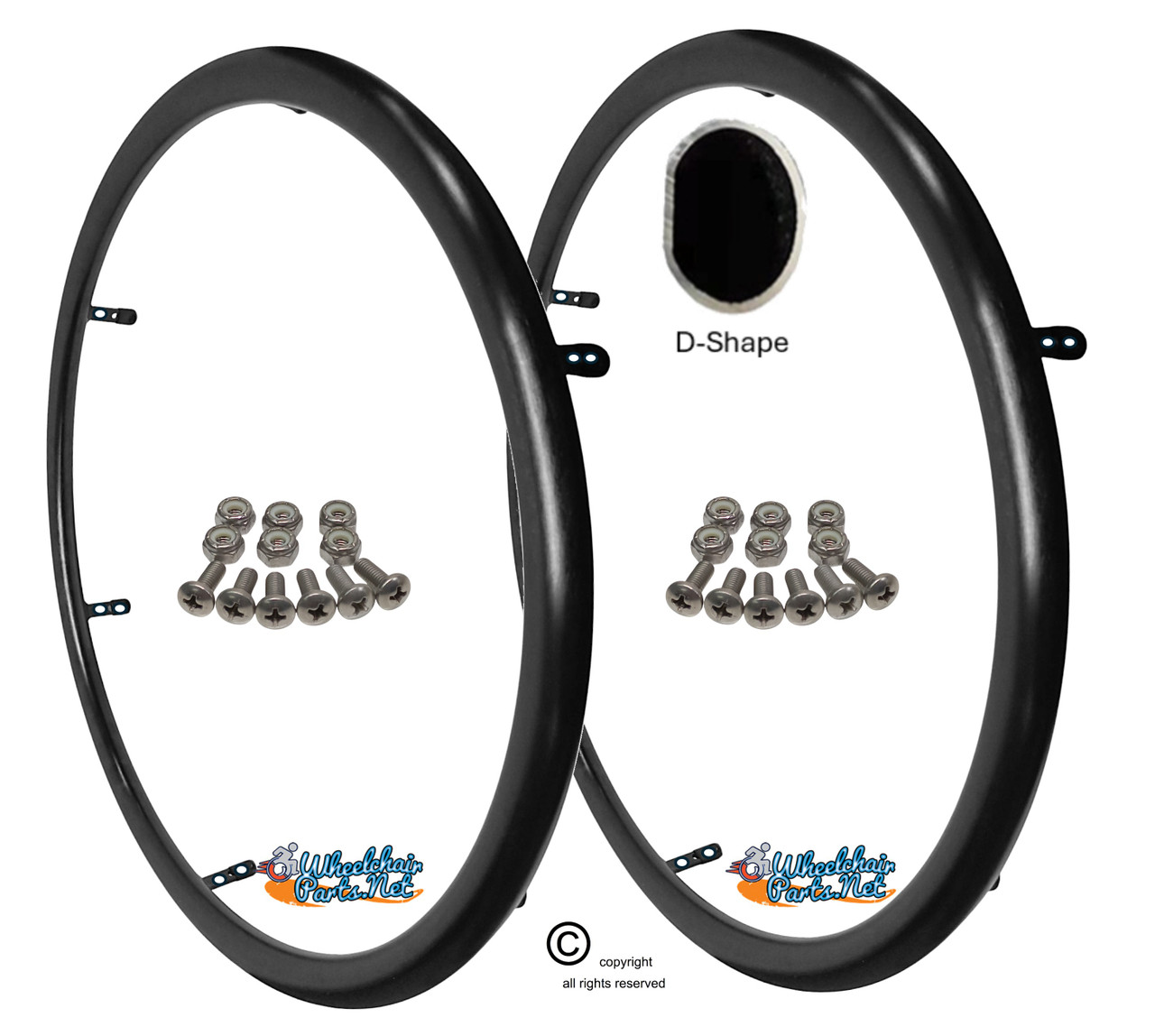 ShivProxiD D-Shape 24" (540) Black Hard Anodize Pushrim with 6 Tabs. Set of 2