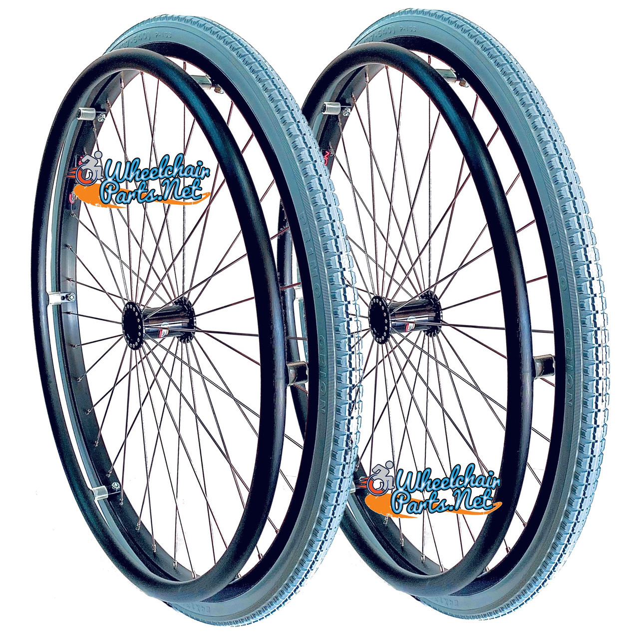 SET of 2,  25" x 1 3/8" (540mm) 36 Spoke Rim With SOLID HIGH PERFORMACE TIRES. PUSH RIMS
