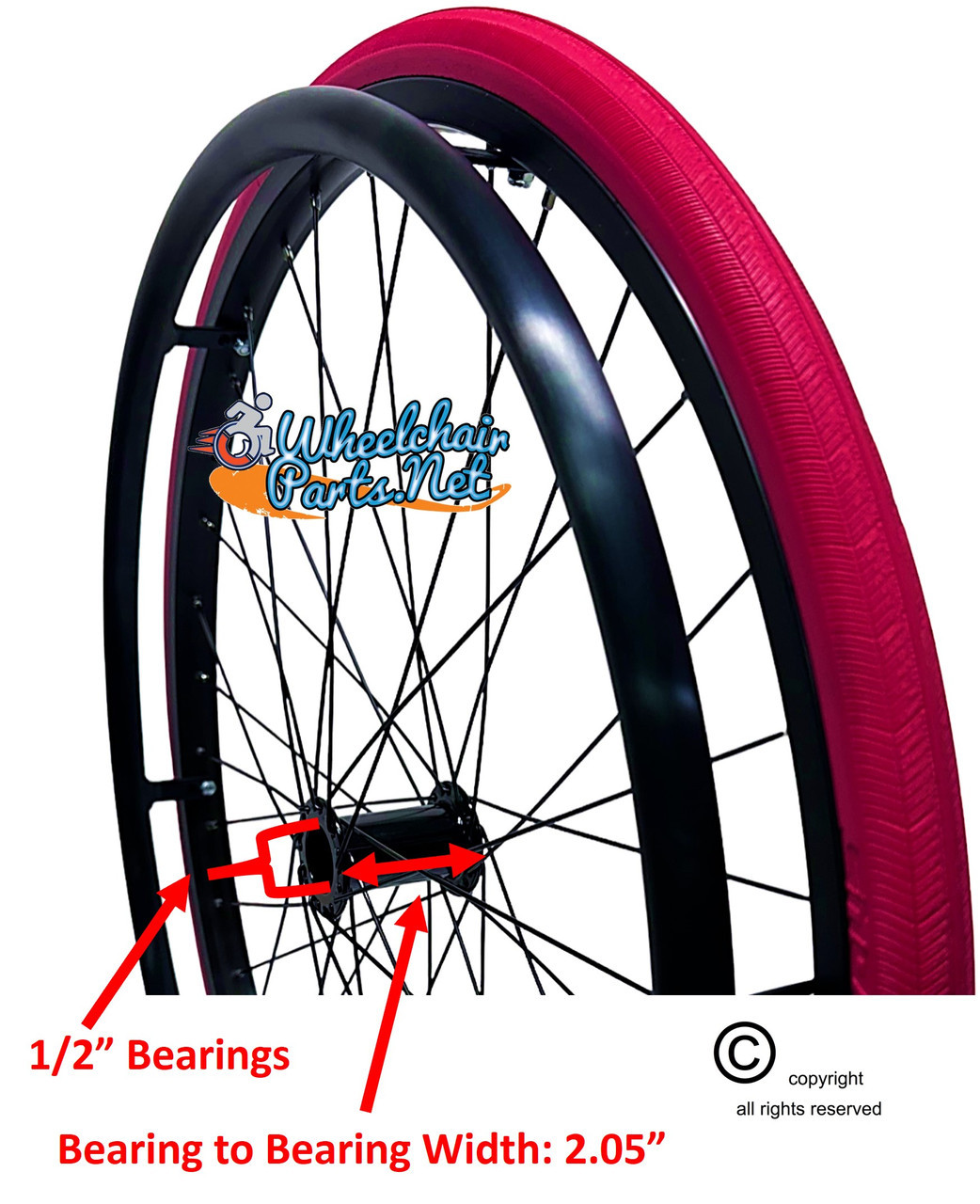 SET of 2,  25" (559mm) 36 Spoke Rim with SHOX Solid Tire in Red Color
