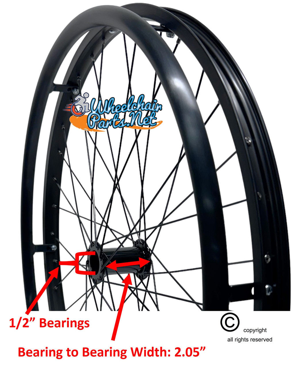 25" (559mm) 36 Spokes Rim With Pushrims Only. TIRES NOT INCLUDED. Pair