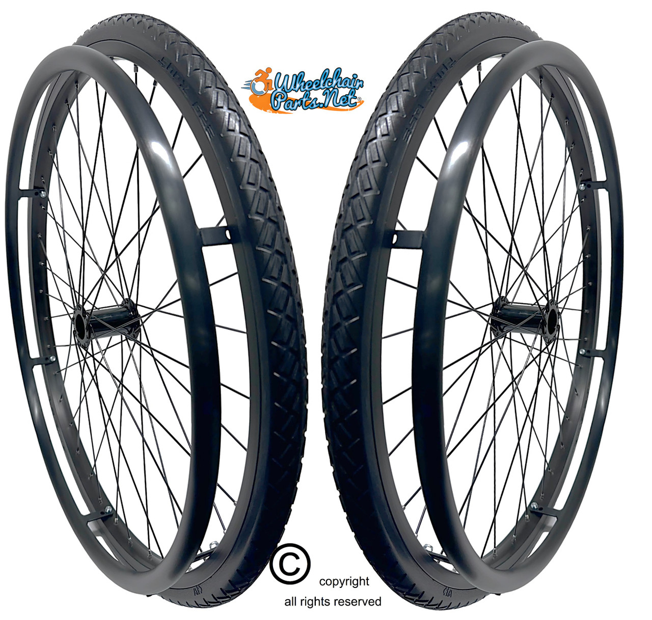 SET of 2,  26"x1" (590mm) 36 Spoke Rim with SHOX G2 Solid Tire in BLACK Color