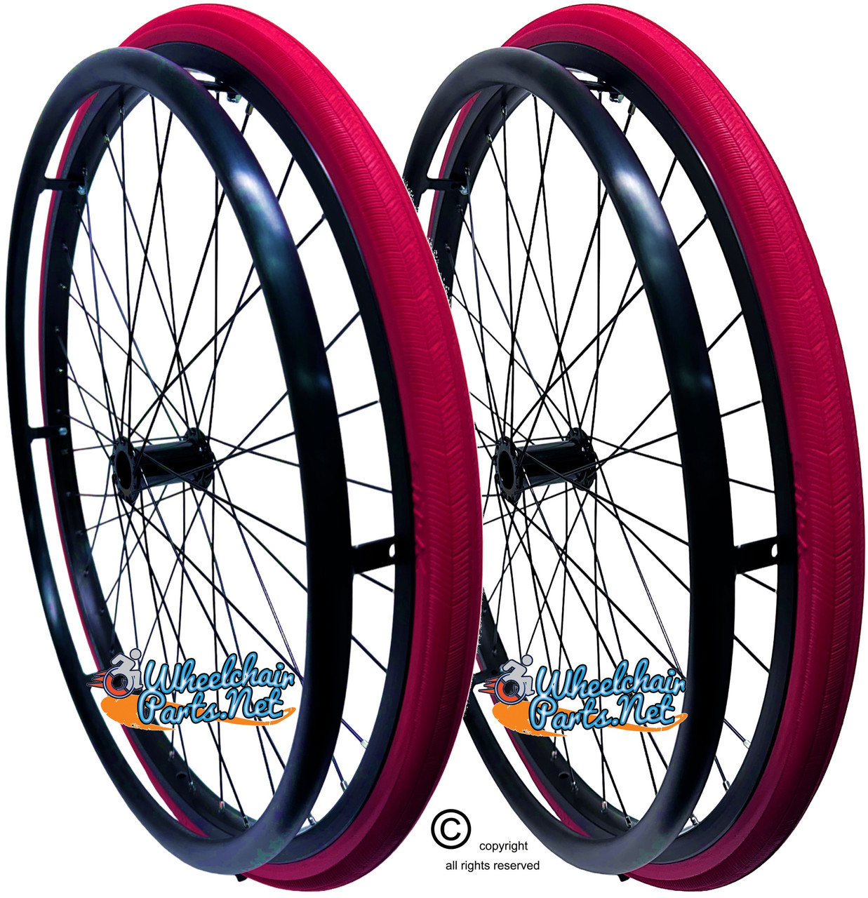 SET of 2,  26"x1 (590mm) 36 Spoke Rim with SHOX Solid Tire in Red Color