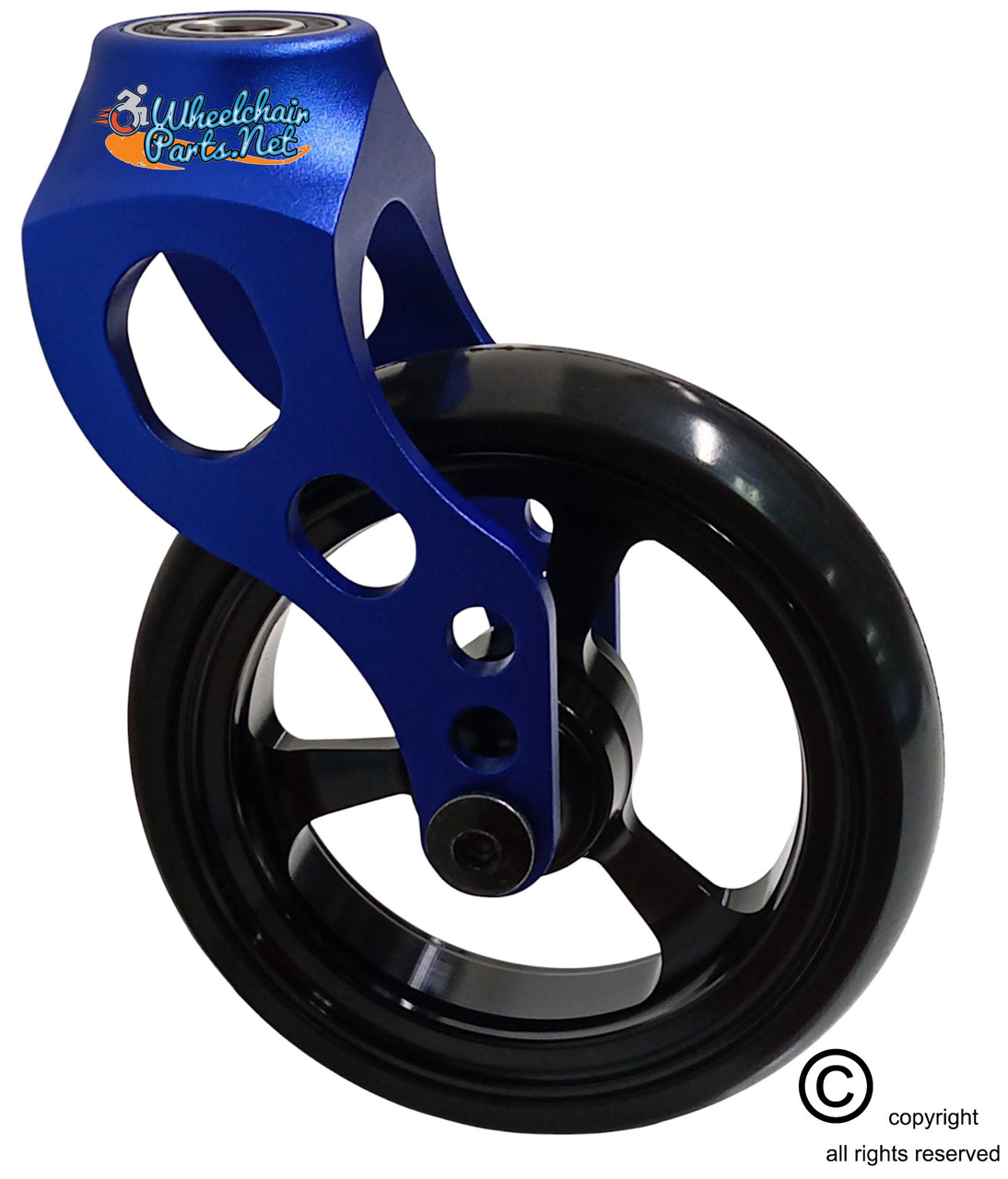 Aluminum Blue Caster Fork Assembly With 4x1 Soft Roll Wheel-Black Rim