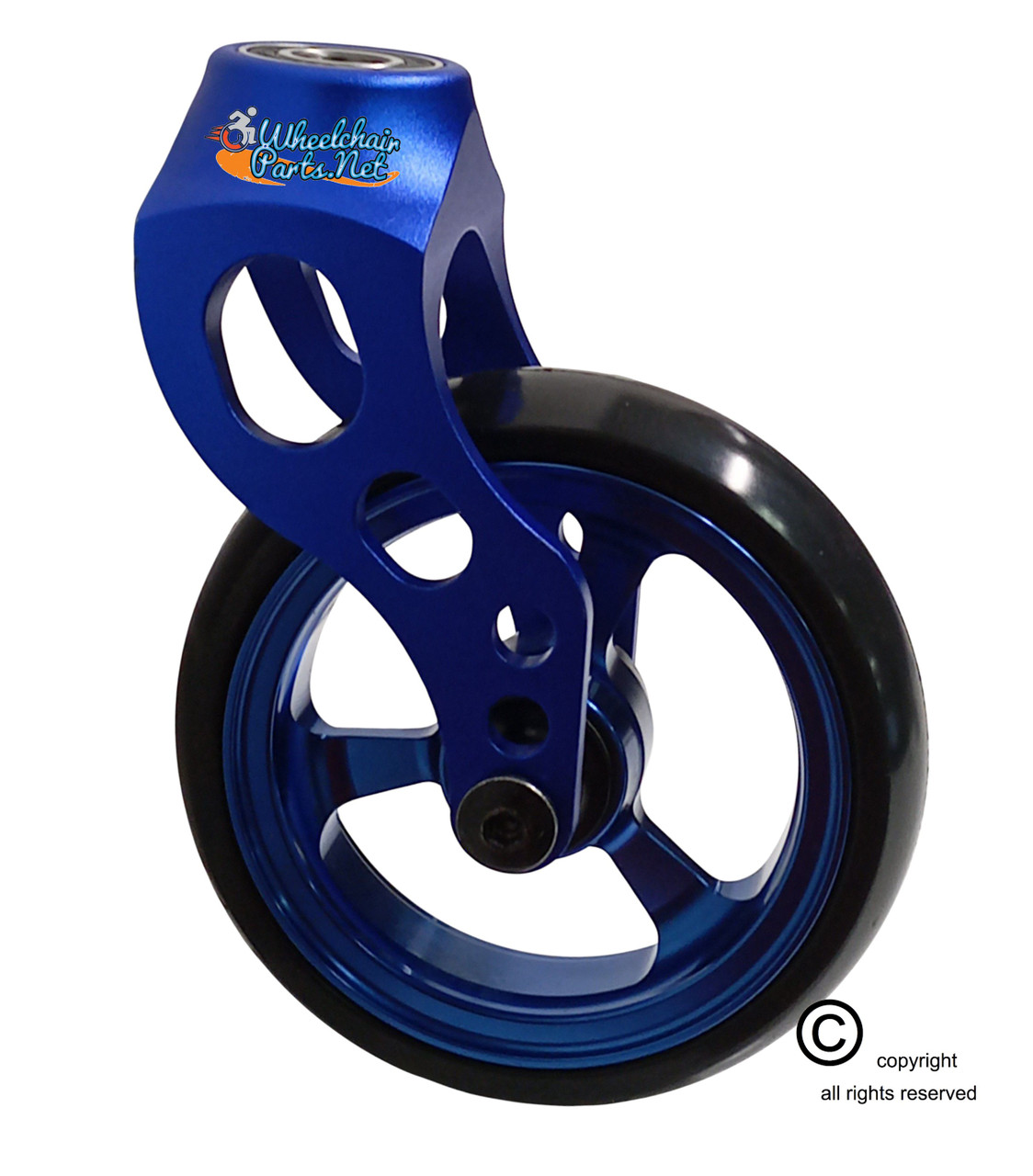 Aluminum Blue Caster Fork Assembly With 4x1 Soft Roll Wheel-Blue Rim