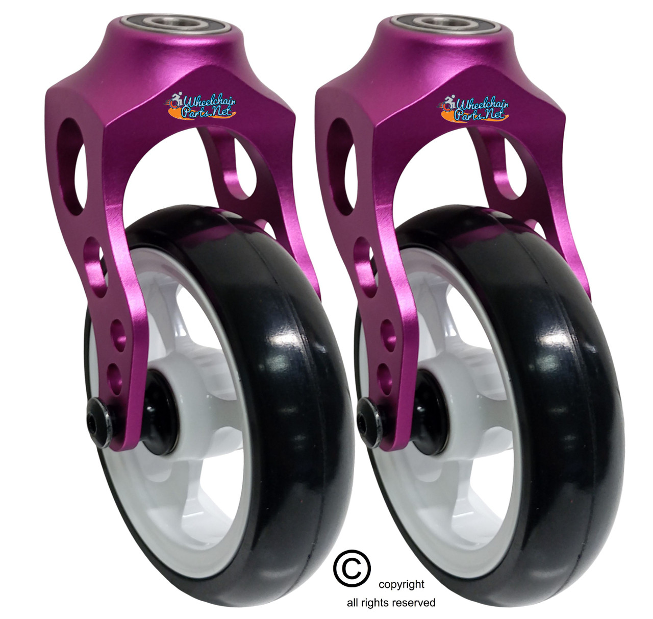 Aluminum Purple Caster Fork Assembly With 4x1 Soft Roll Wheel-White Rim