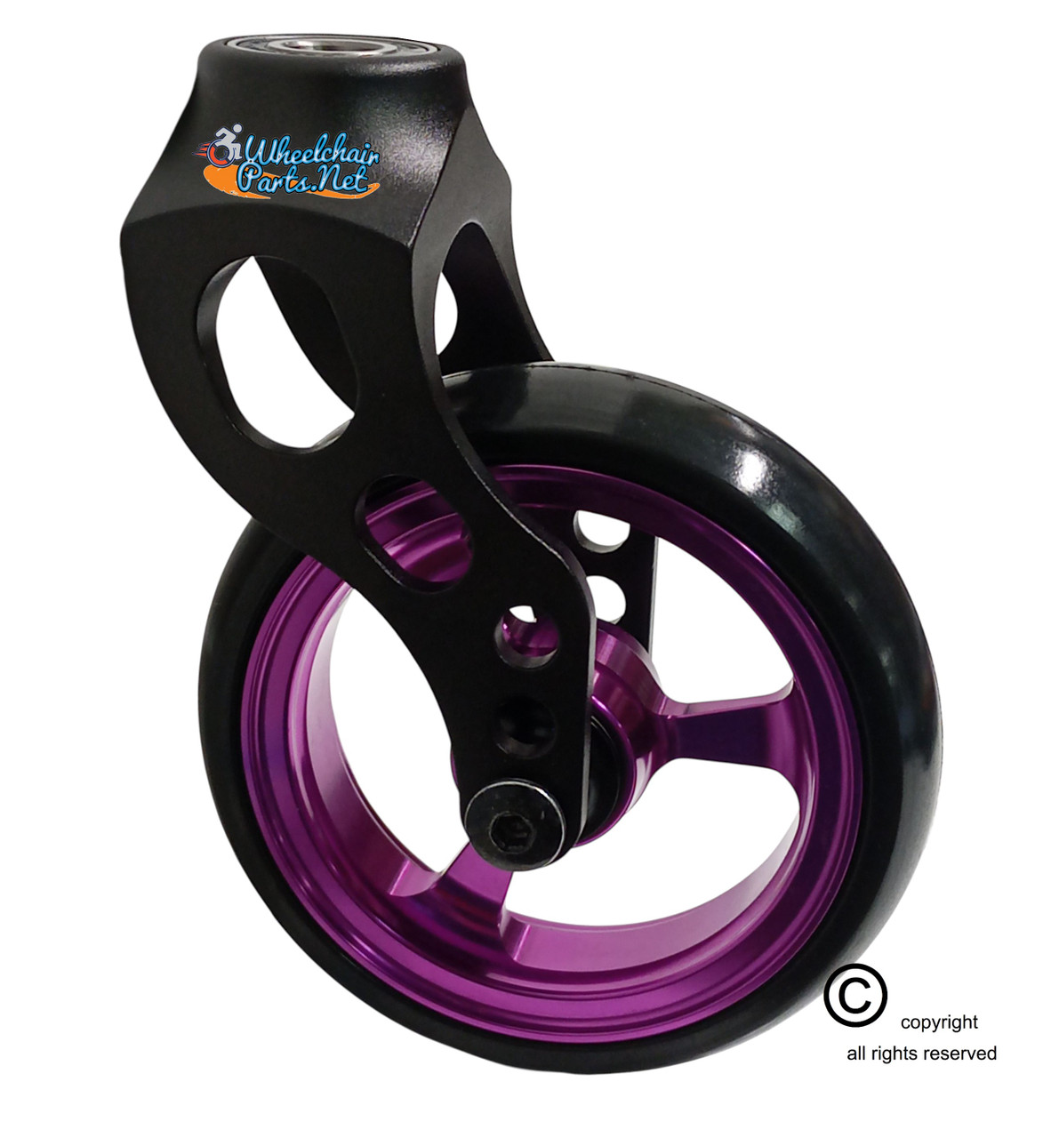 Aluminum Caster Fork Assembly With 4x1 Soft Roll Wheel-Purple Rim