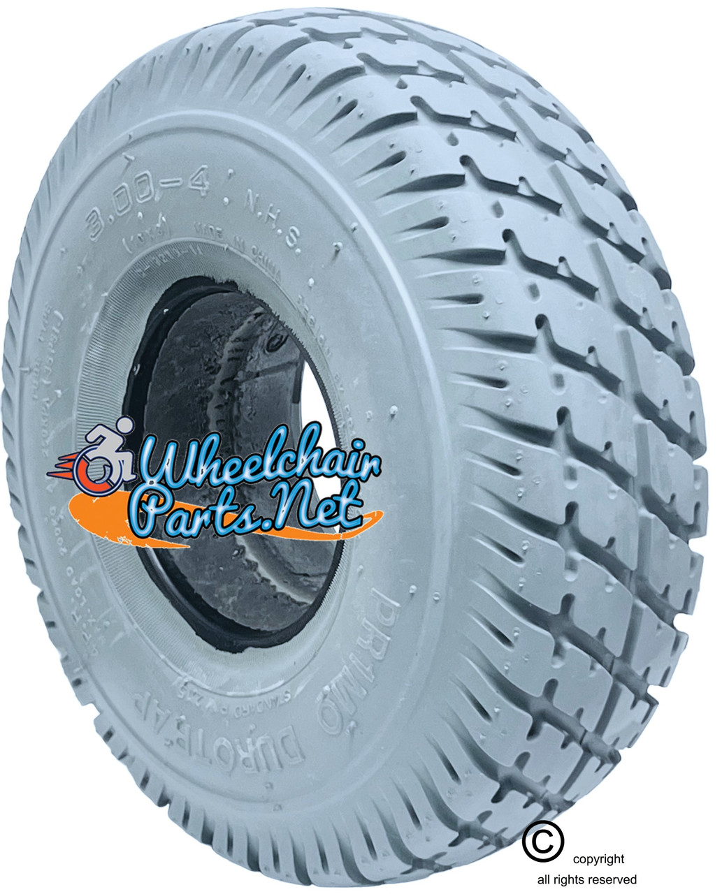 F056 10 X 3" (260-85)(3.00-4) DUROTRAP FOAM FILL TIRE. 2.75" WIDE WHEEL