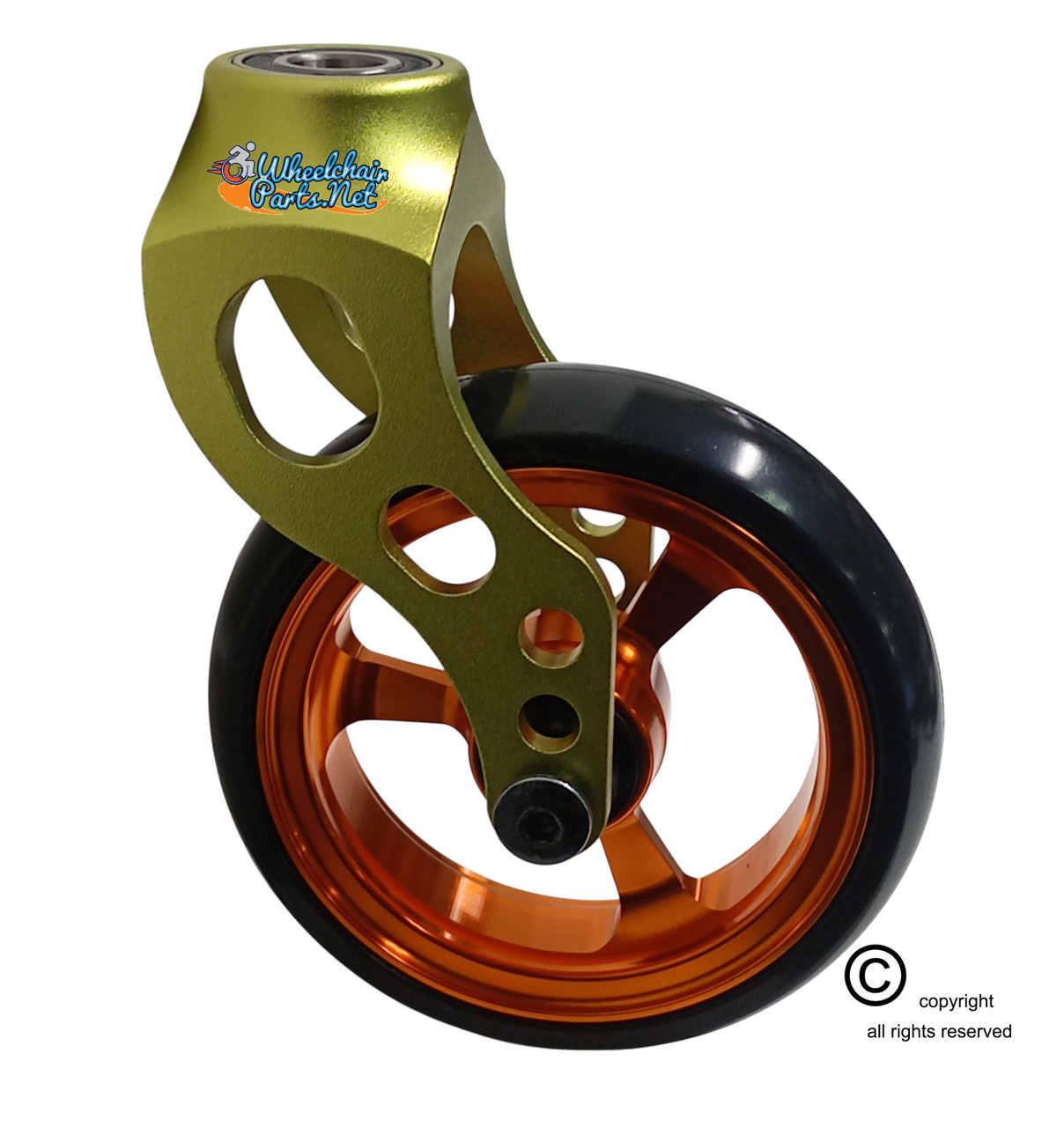 Aluminum Green Caster Fork Assembly With 4x1 Soft Roll Wheel-Orange Rim