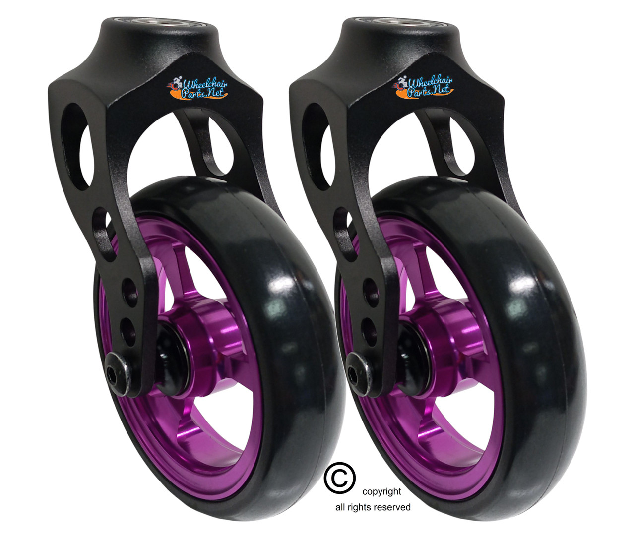 Aluminum Caster Fork Assembly With 5x1 Soft Roll Wheel-Purple Rim