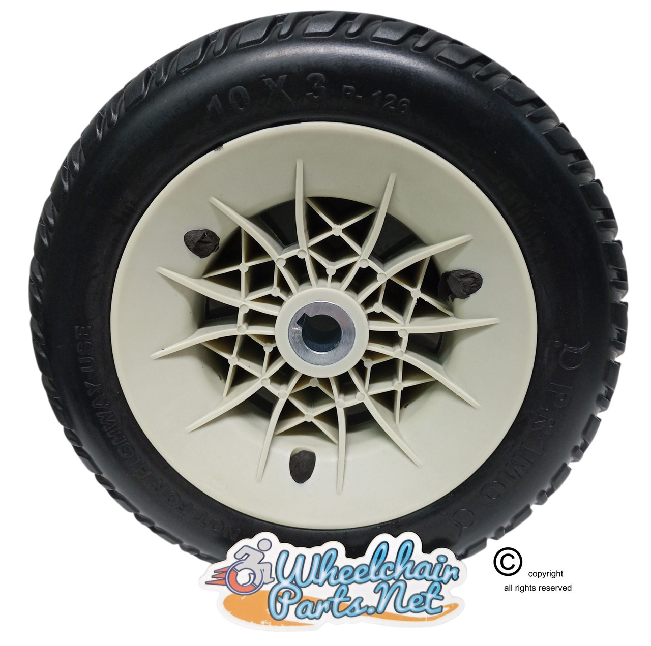 Pride Mobility 10"x3"Rear (Drive) Wheel Assembly for Jazzy Scooters. Sold as Each