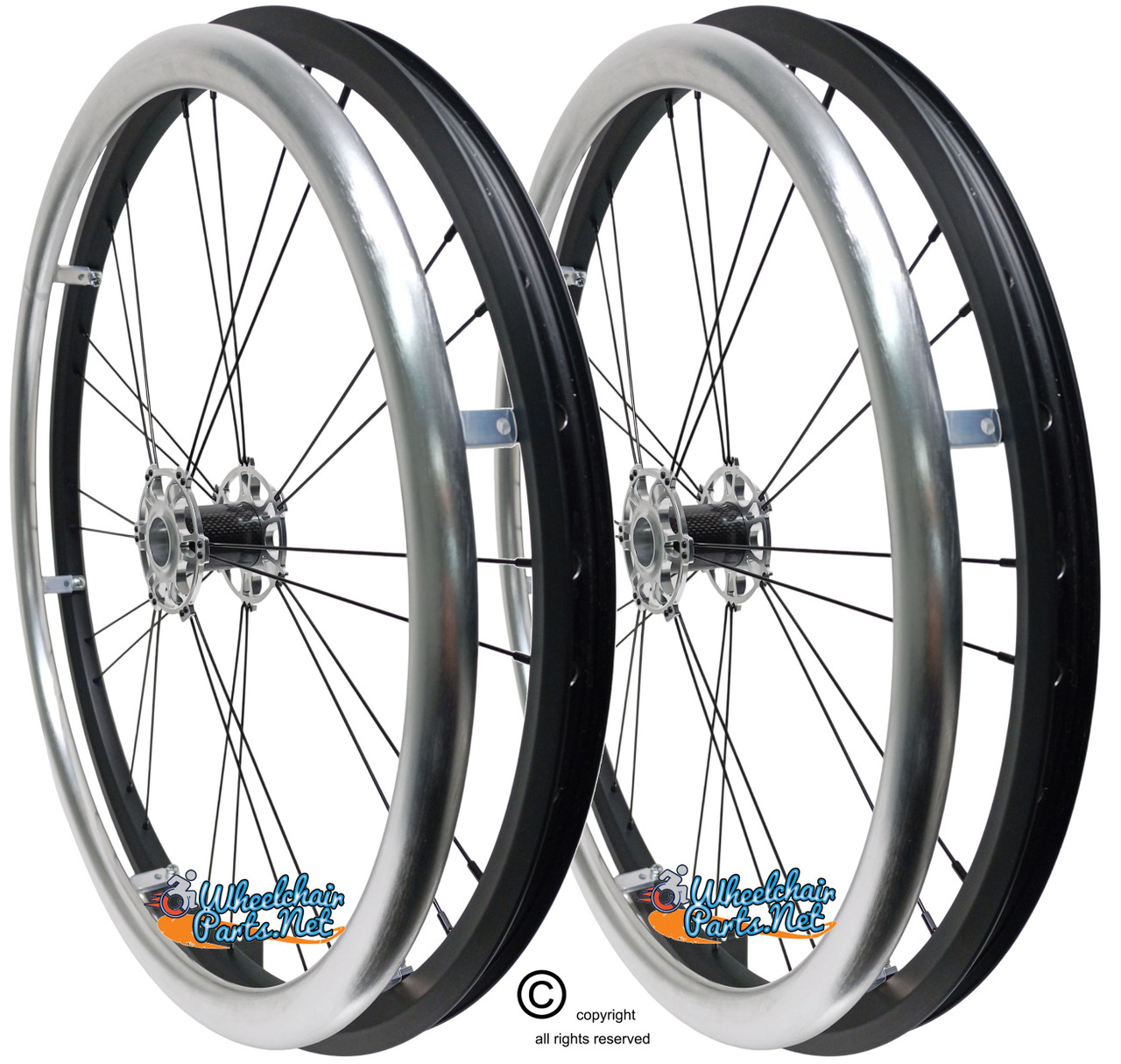 Shivoxx 24" (540) Wheels with Silver Pushrim, Aluminum/Carbon Hub and 1/2" Bearings