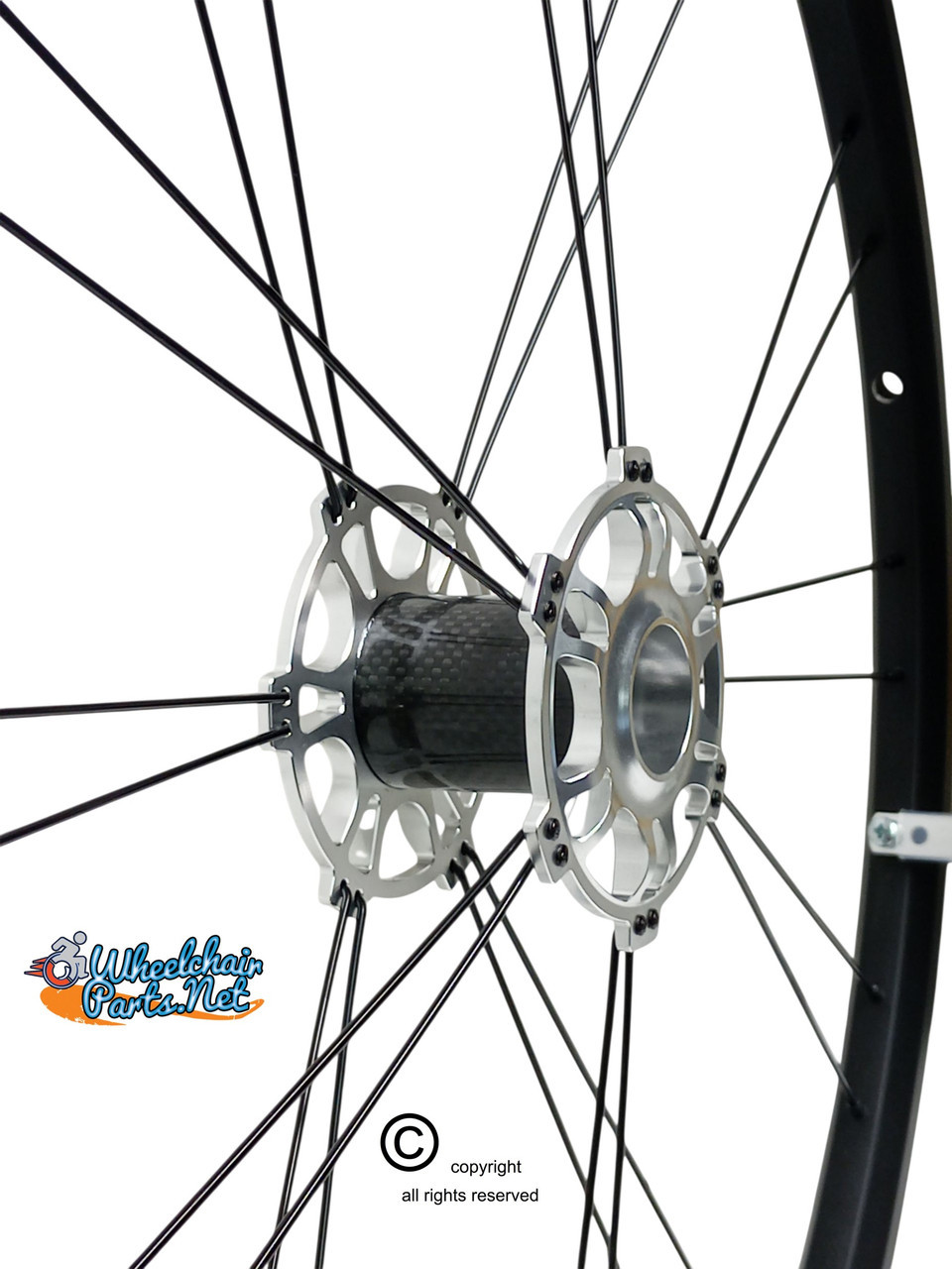 SHIVOXX 24"x1" (540) Wheels with Schwalbe Marathon Plus Tires. Silver Pushrim, Aluminum/Carbon Hub and 1/2" Bearings