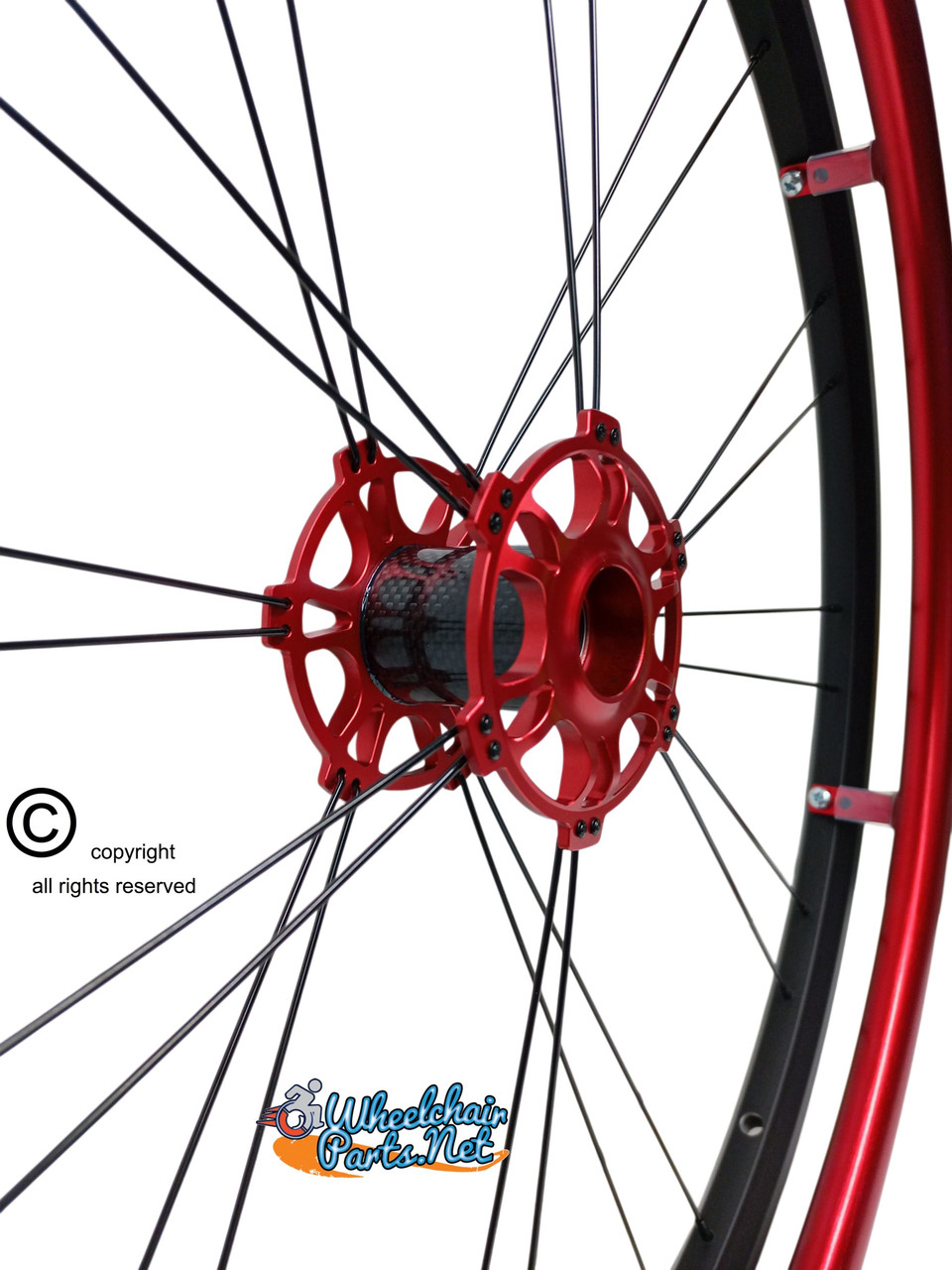 Shivoxx 24"x1" (540) Wheels with Schwalbe RightRun Tires. Red Pushrim, Aluminum/Carbon Hub and 1/2" Bearings