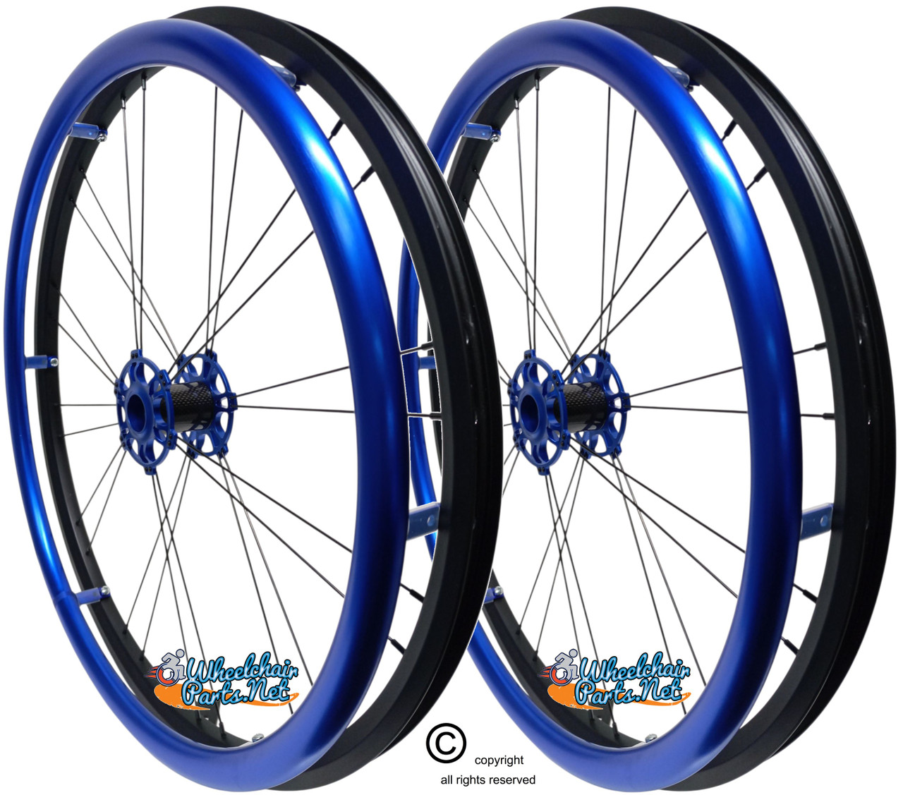Shivoxx 24" (540) Wheels with Blue Pushrim, Aluminum/Carbon Hub and 1/2" Bearings. NO Tires