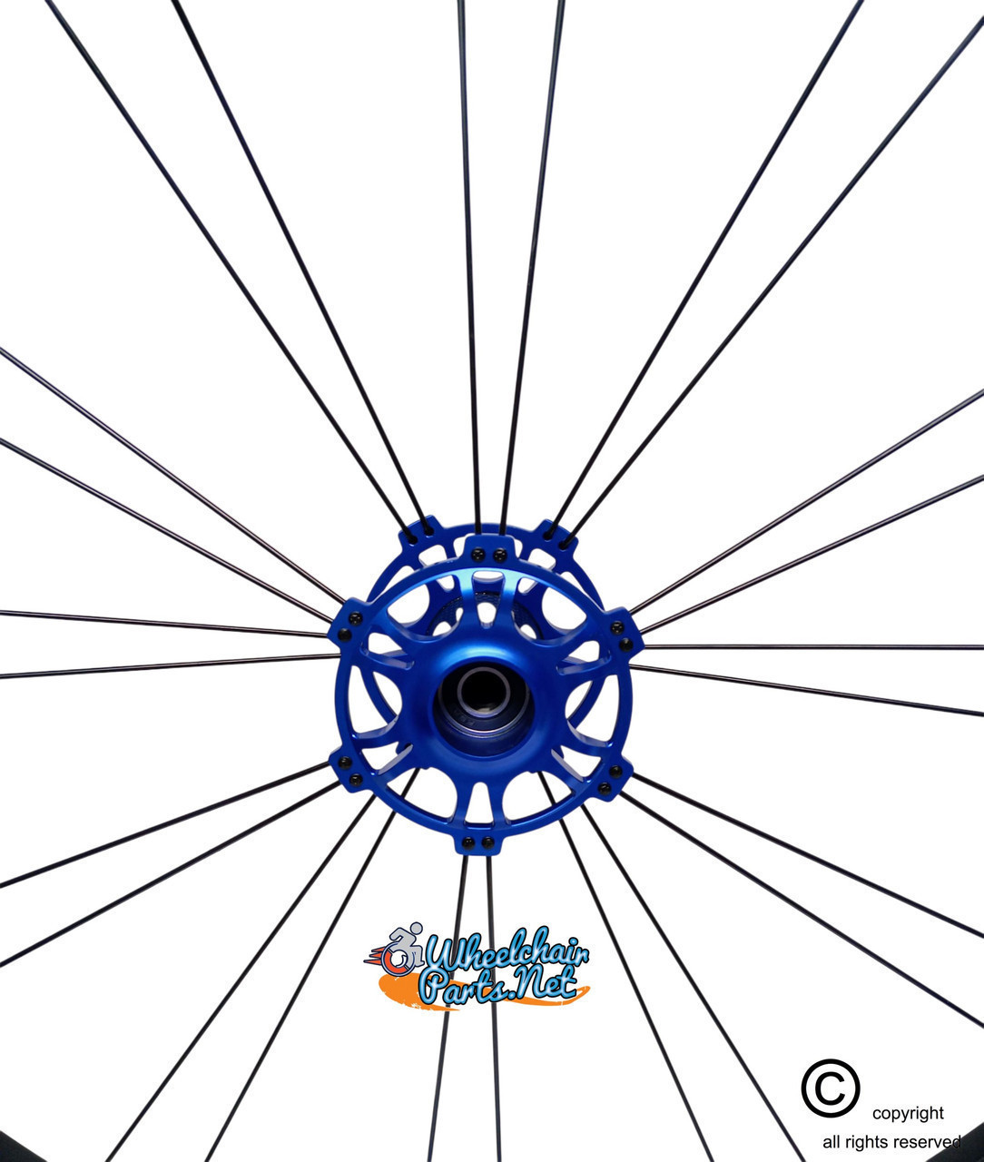 Shivoxx 24"x1" (540) Wheels with Schwalbe Marathon Plus Tires. Blue Pushrim, Aluminum/Carbon Hub and 1/2" Bearings