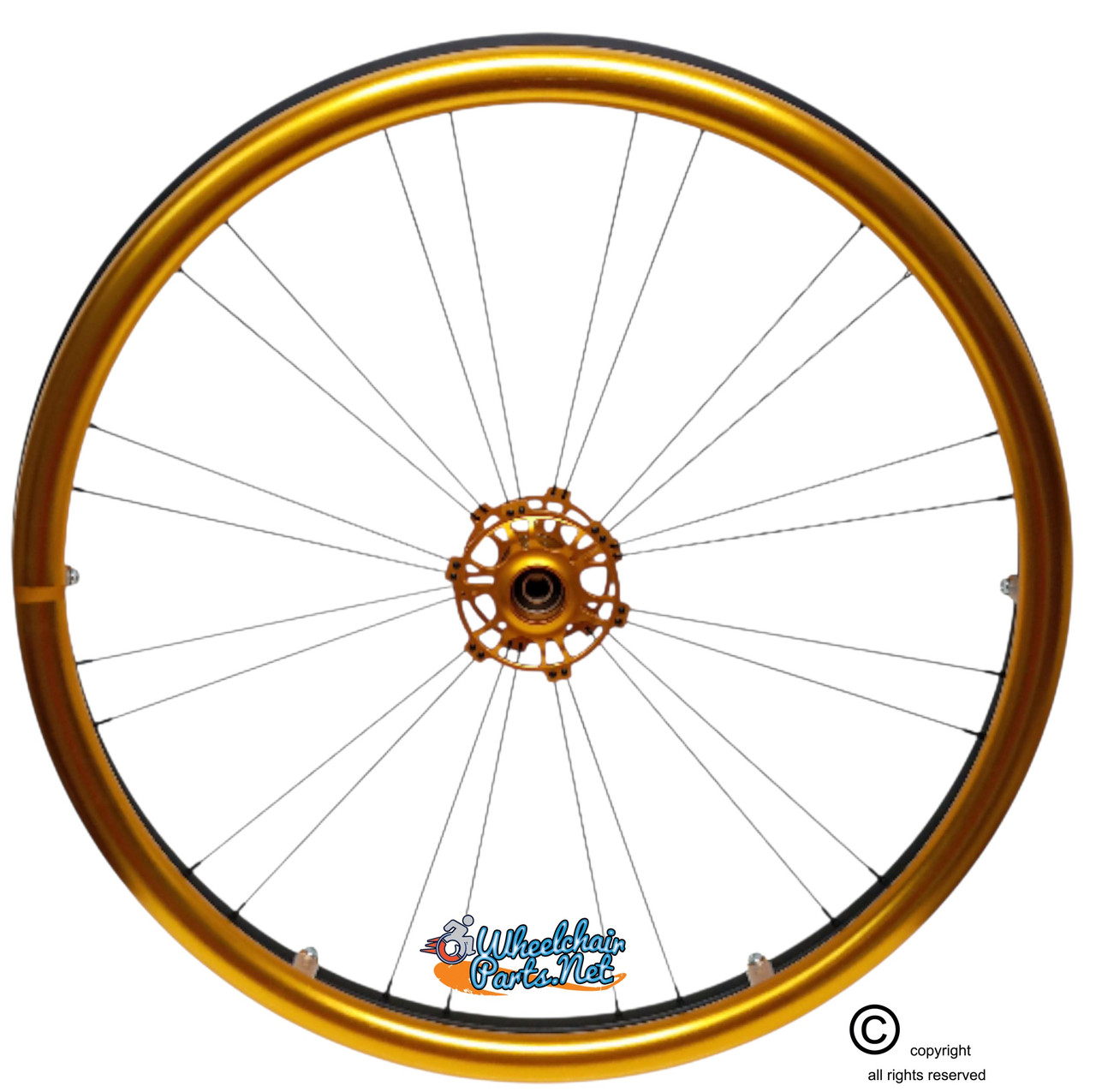 Shivoxx 24" (540) Wheels with Gold Pushrim, Aluminum/Carbon Hub and 1/2" Bearings. NO Tires