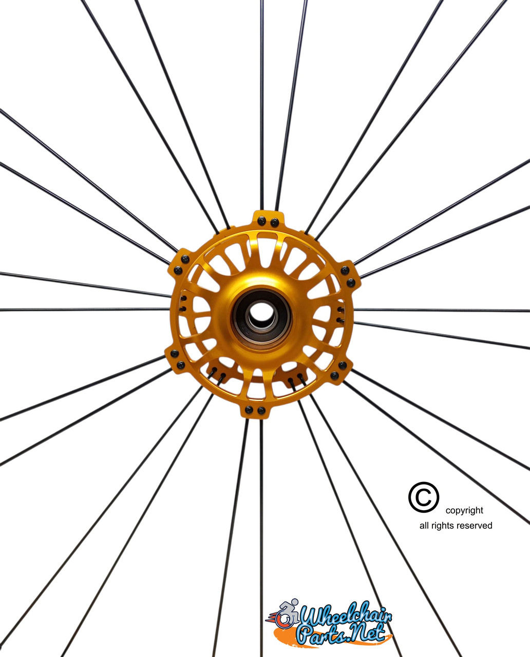 Shivoxx 24"x1" (540) Wheels with Schwalbe Marathon Plus Tires. Gold Pushrim, Aluminum/Carbon Hub and 1/2" Bearings