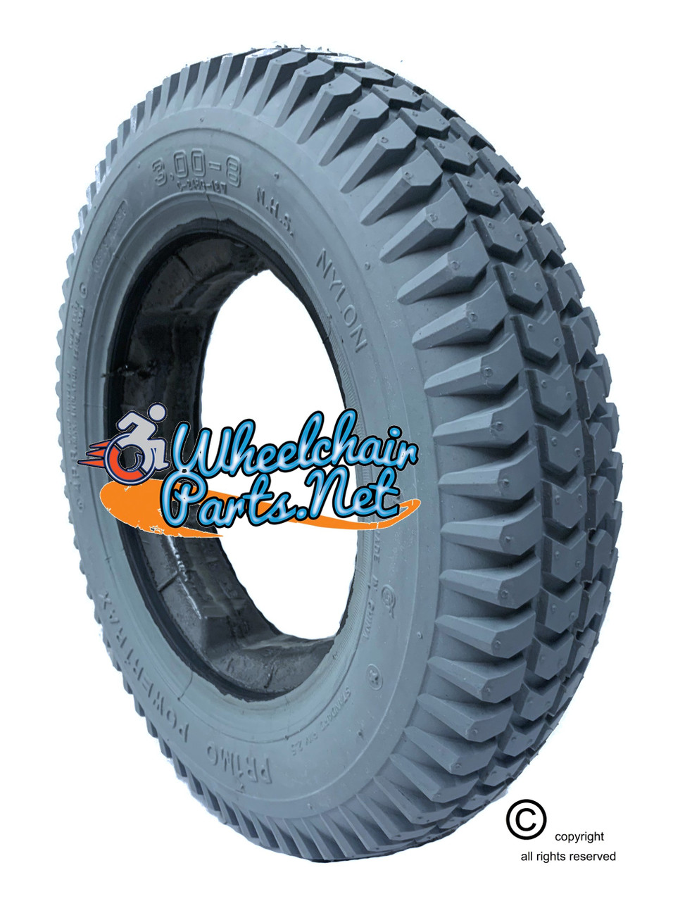 F085-2  14 x 3" (3.00-8) Knobby Foam Filled Tire with Star Keyway Tab