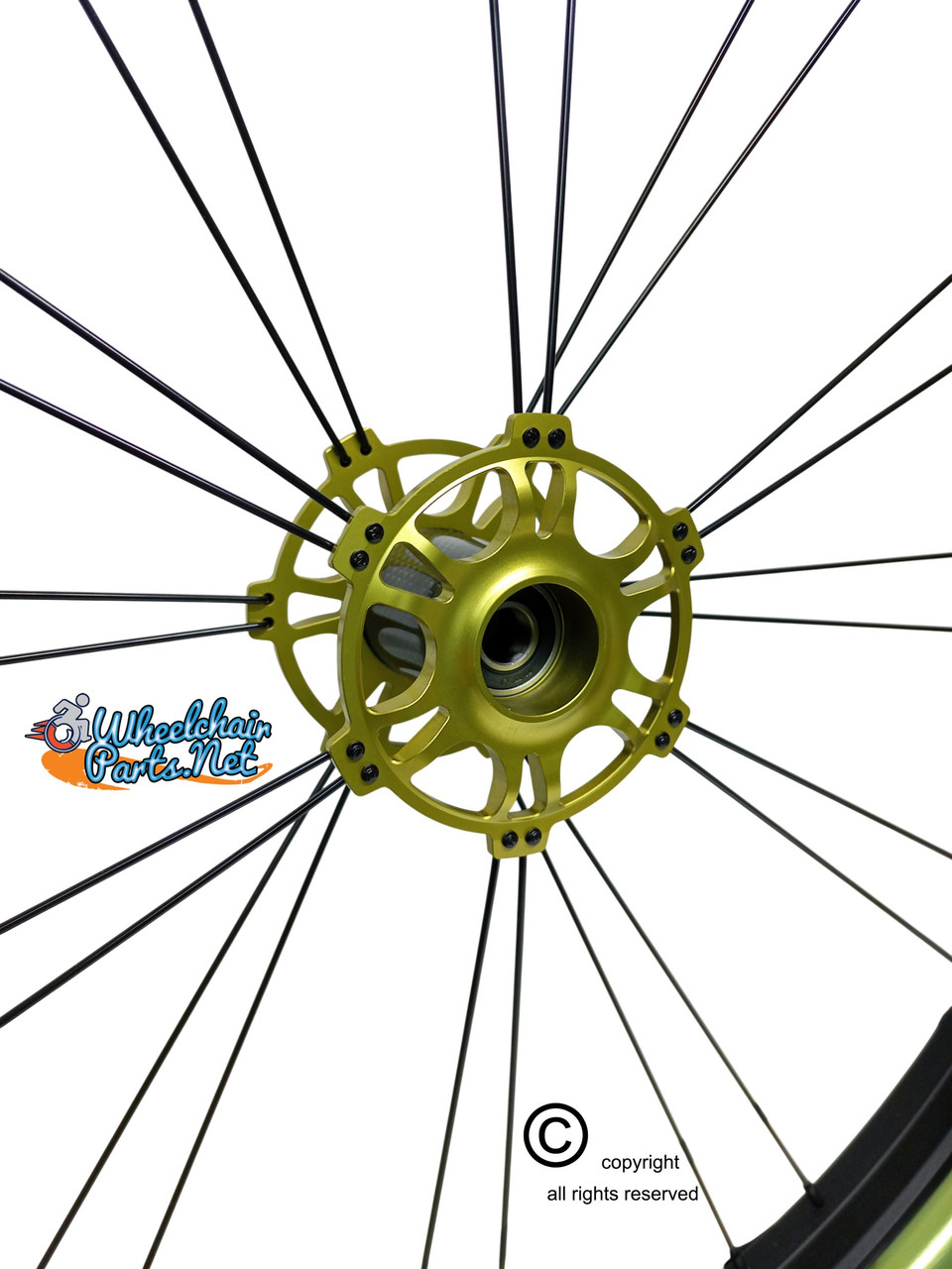 Shivoxx 24" (540) Wheels with Green Pushrim, Aluminum/Carbon Hub and 1/2" Bearings. NO Tires