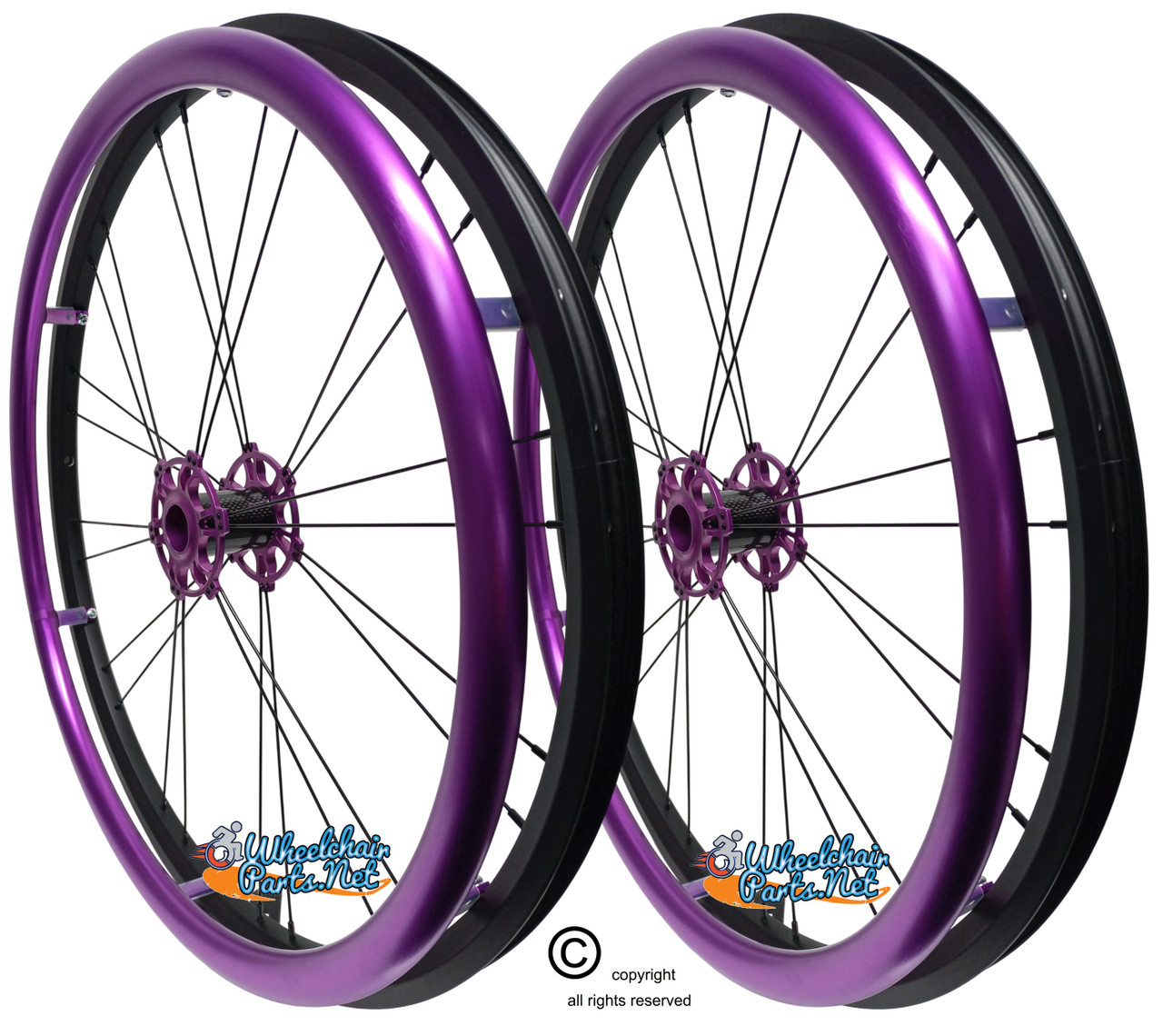 Shivoxx 24" (540) Wheels with Purple Pushrim, Aluminum/Carbon Hub and 1/2" Bearings. NO Tires