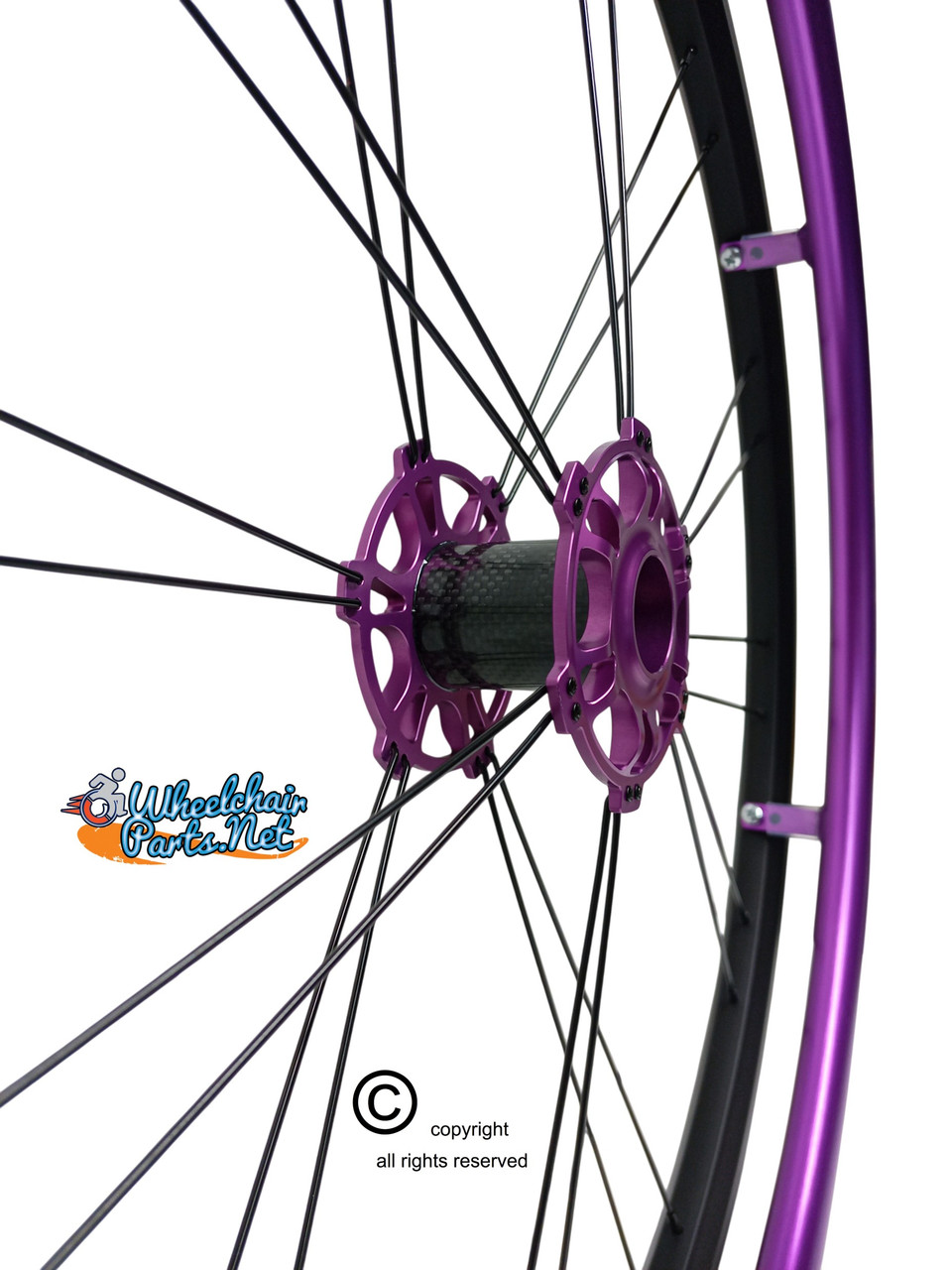 Shivoxx 24"x1" (540) Wheels with Schwalbe Marathon Plus Tires. Purple Pushrim, Aluminum/Carbon Hub and 1/2" Bearings